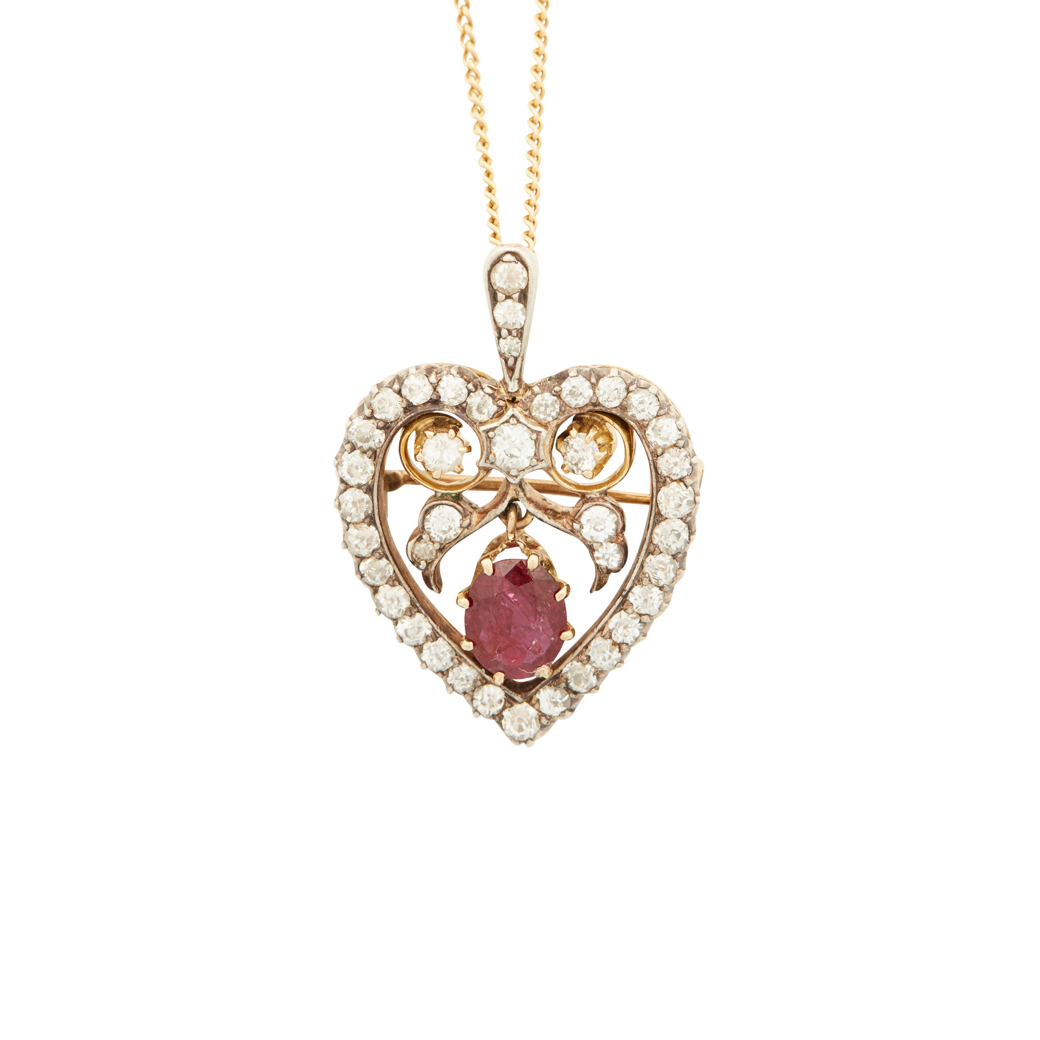 A late 19th century ruby and diamond set pendant/brooch