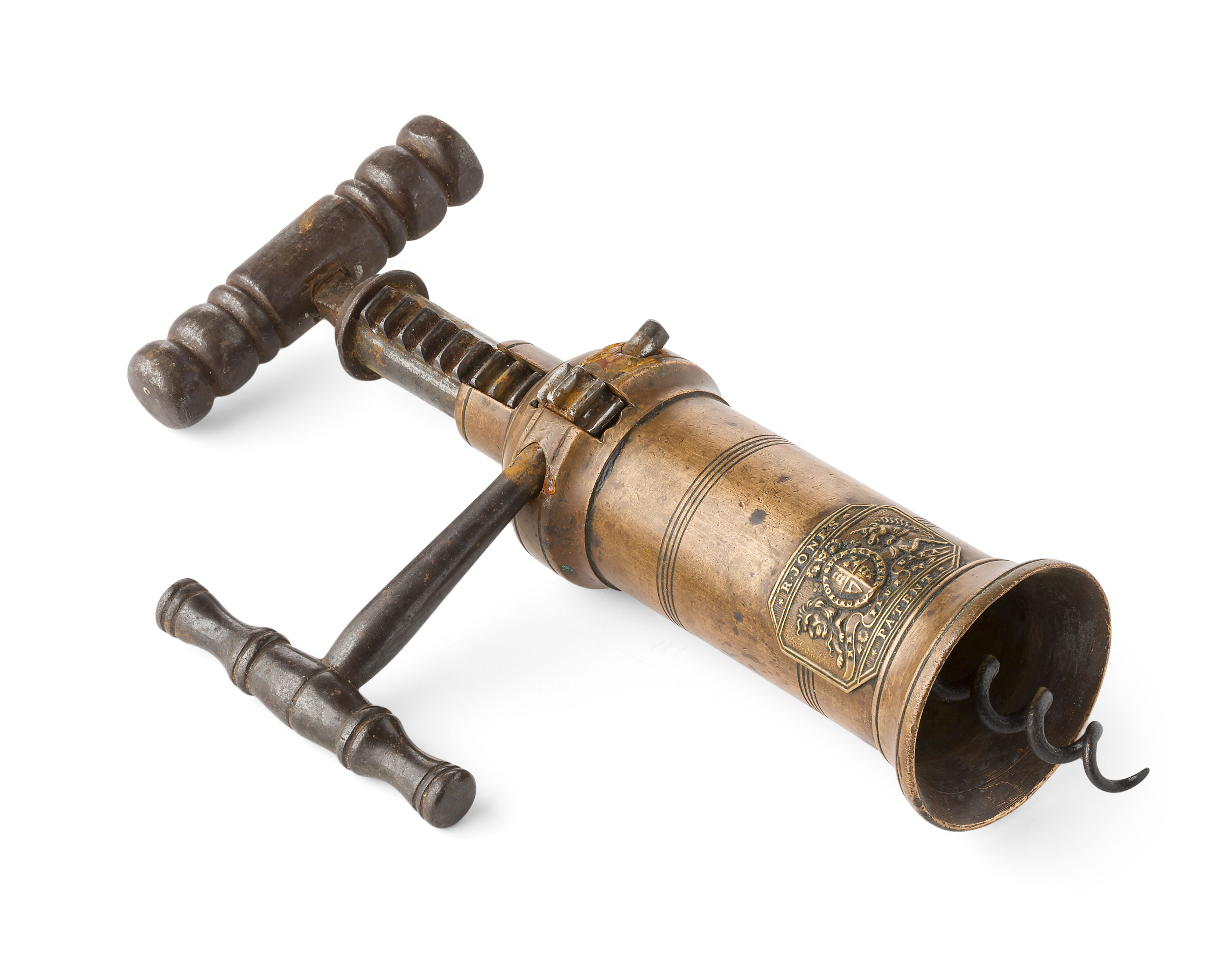 COPPER ALLOY AND IRON CORKSCREW BY ROBERT JONES & SON, BIRMINGHAM