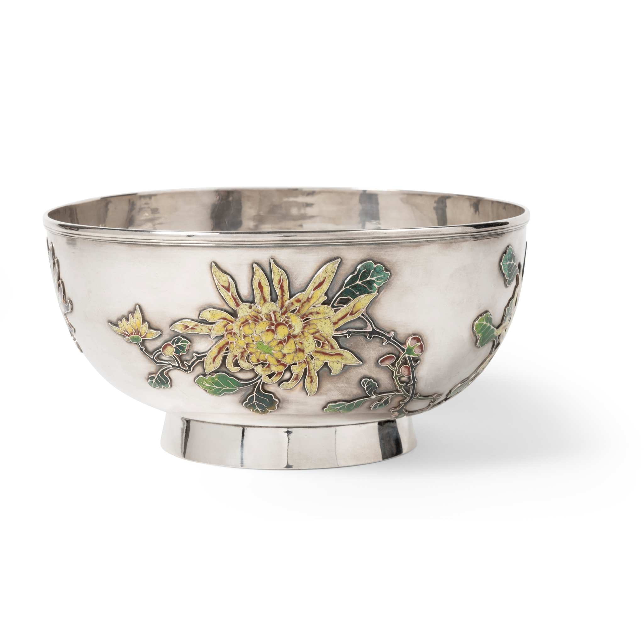FINE EXPORT SILVER AND CLOISONNÉ ENAMELLED 'CHRYSANTHEMUM' BOWL