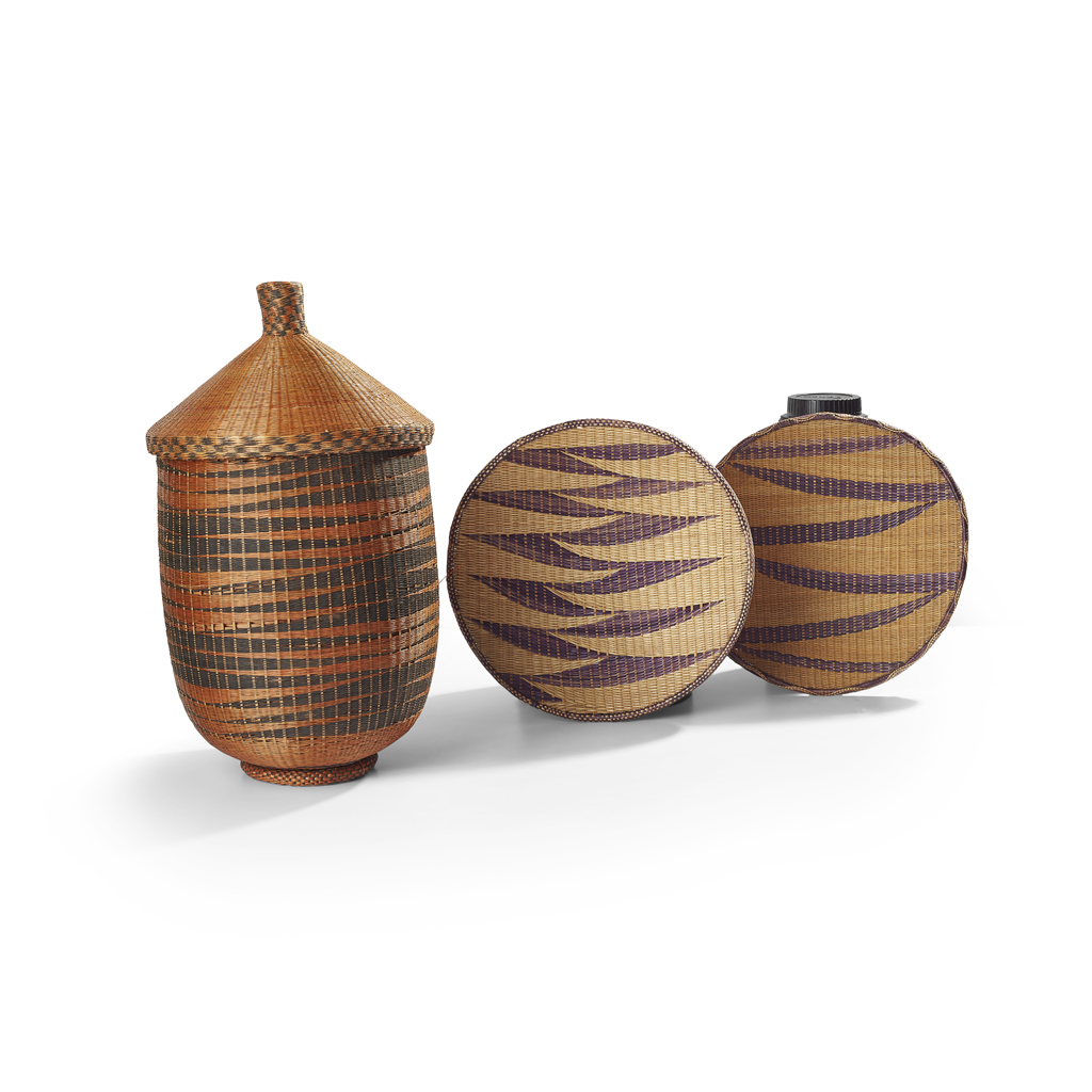 TUTSI BASKET, AGASEKI AND TWO PRESENTATION TRAYS, AGAKOKO