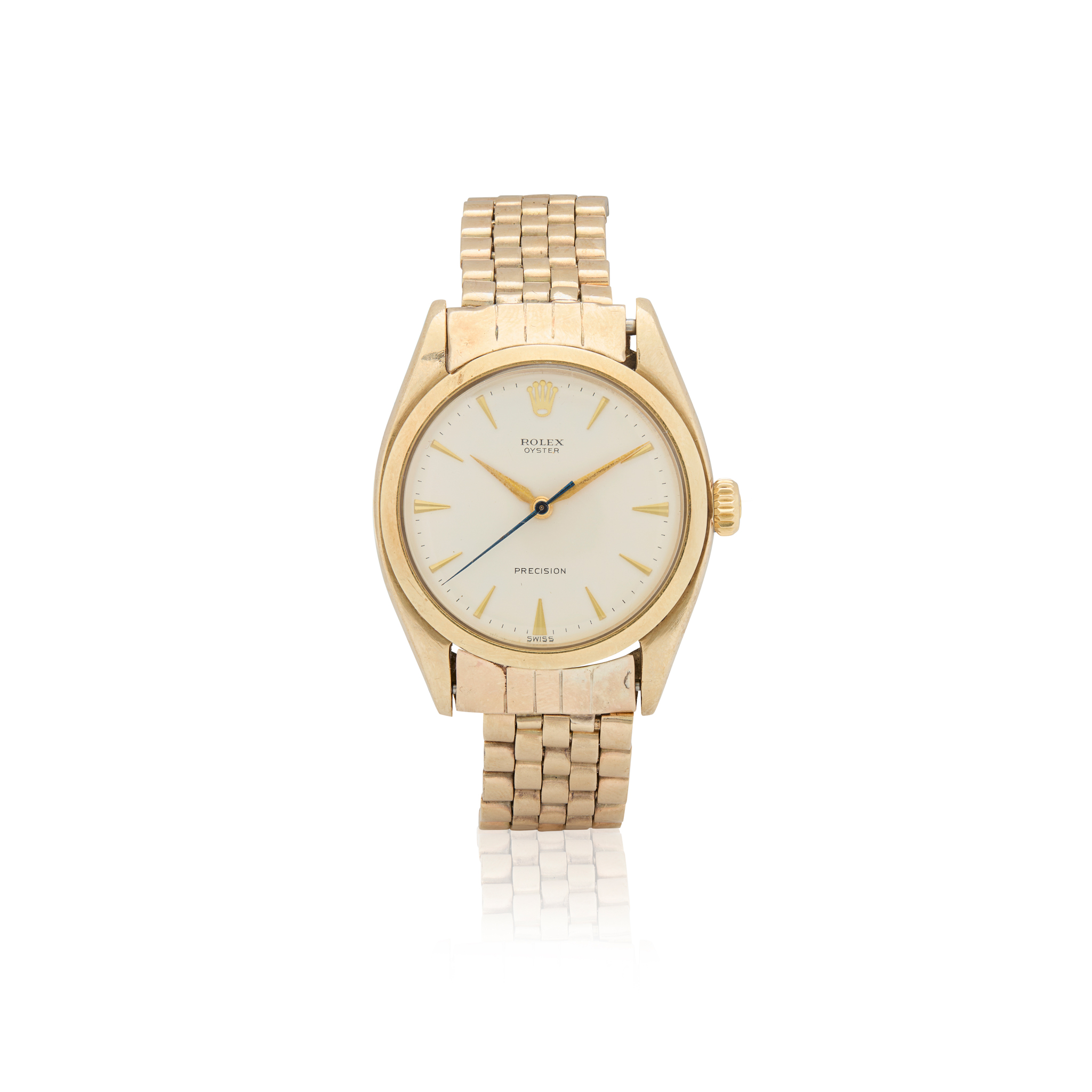 Rolex. A rare 9k gold slim mechanical wristwatch on 9k gold Rolex bracelet