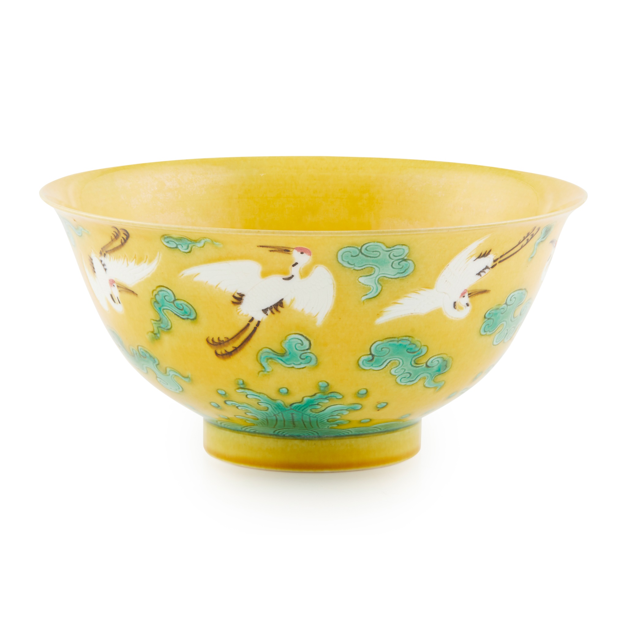 FAMILLE VERTE YELLOW GROUND 'CRANE' BOWL
