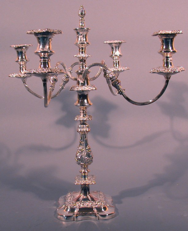 An electroplated four light candelabrum