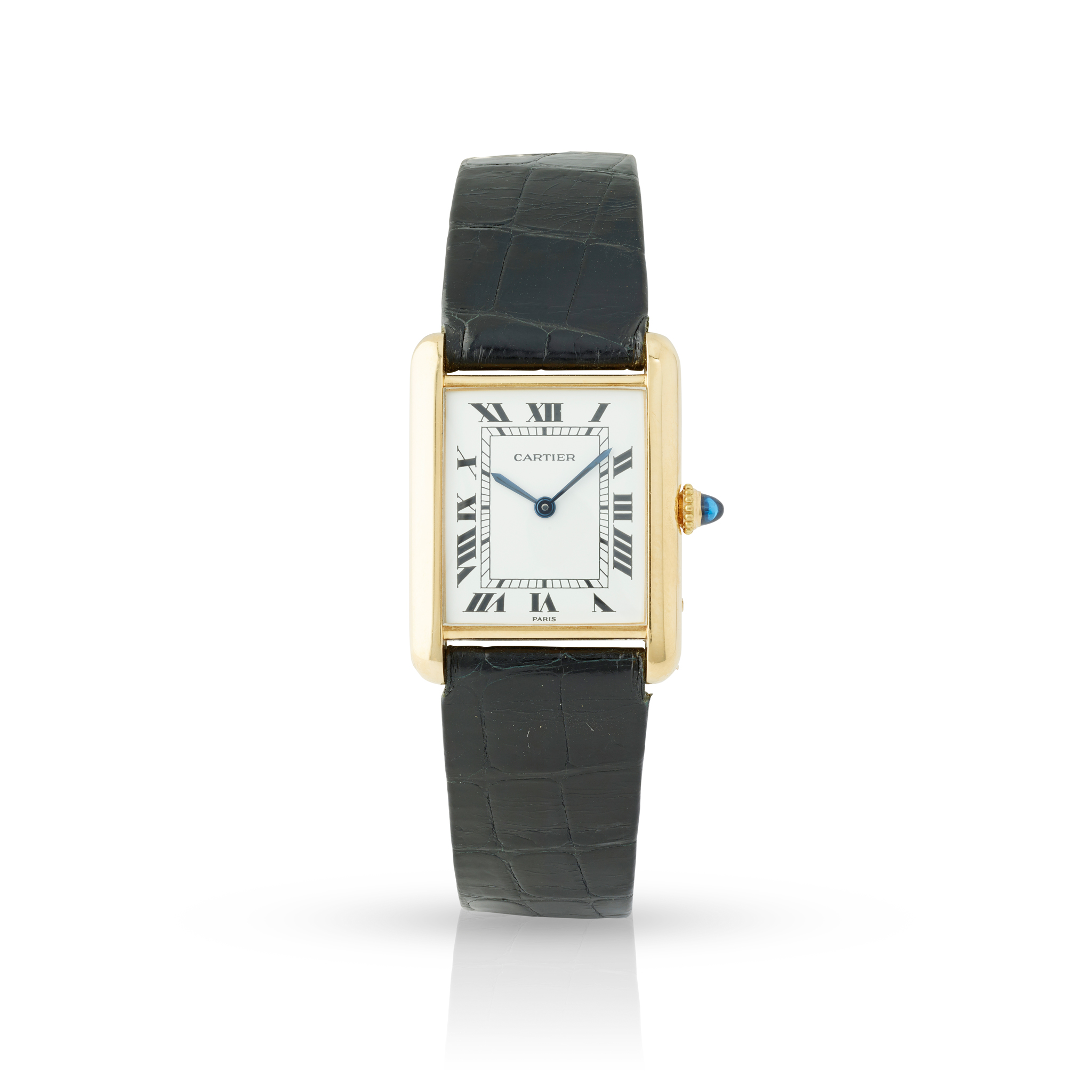 Cartier, Paris. A fine and unusual 18k yellow gold rectangular mechanical wristwatch