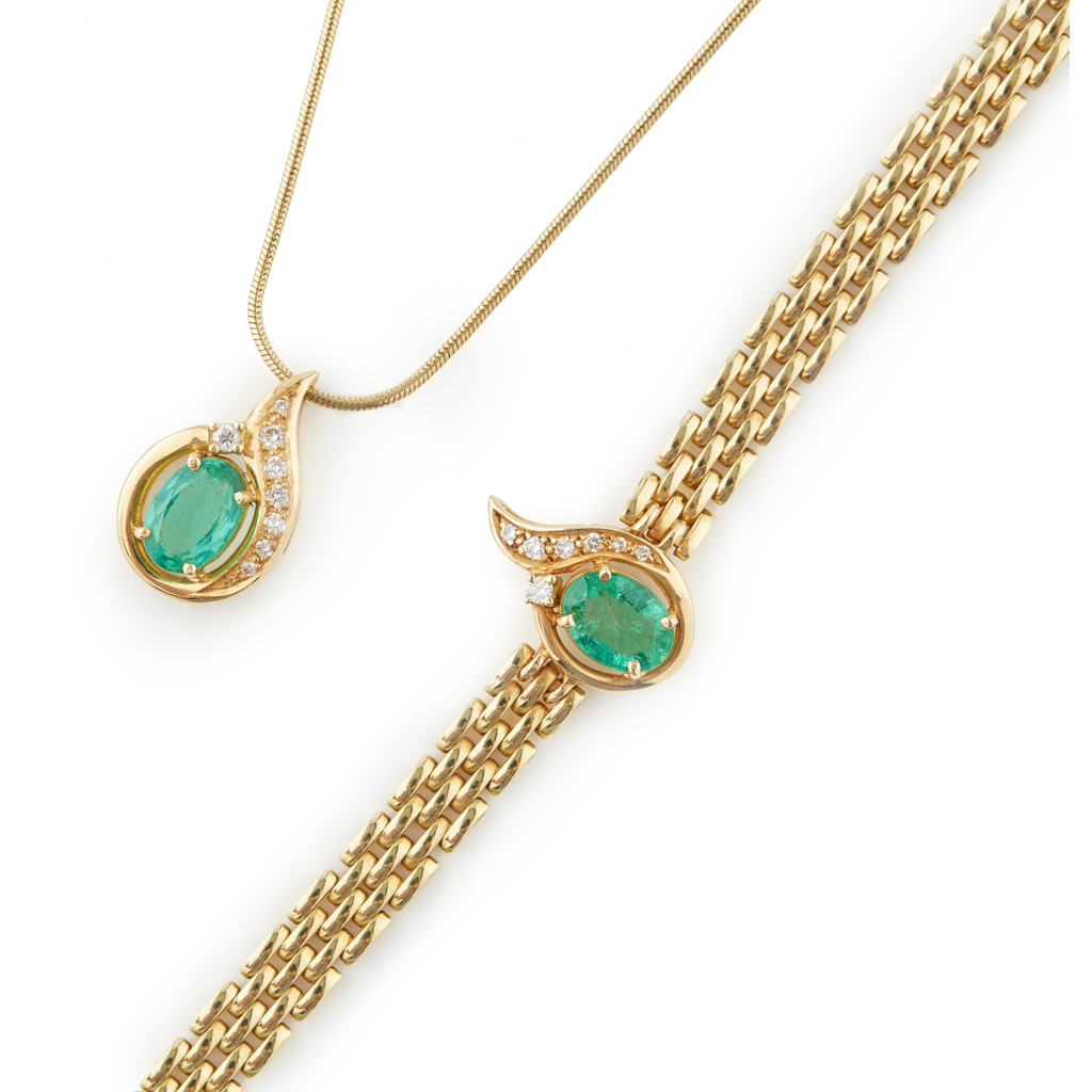 An emerald and diamond set pendant necklace
