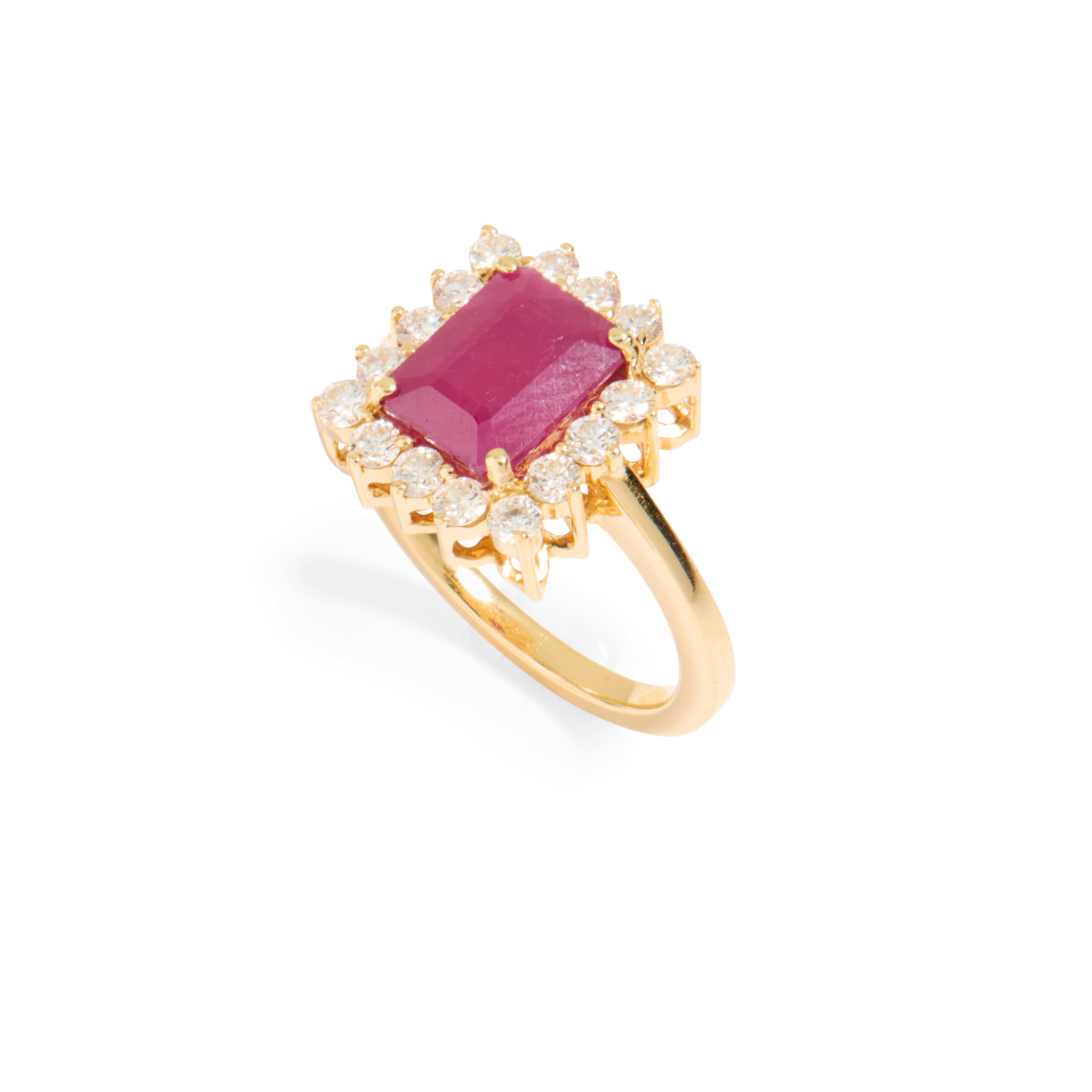 A ruby and diamond cluster ring