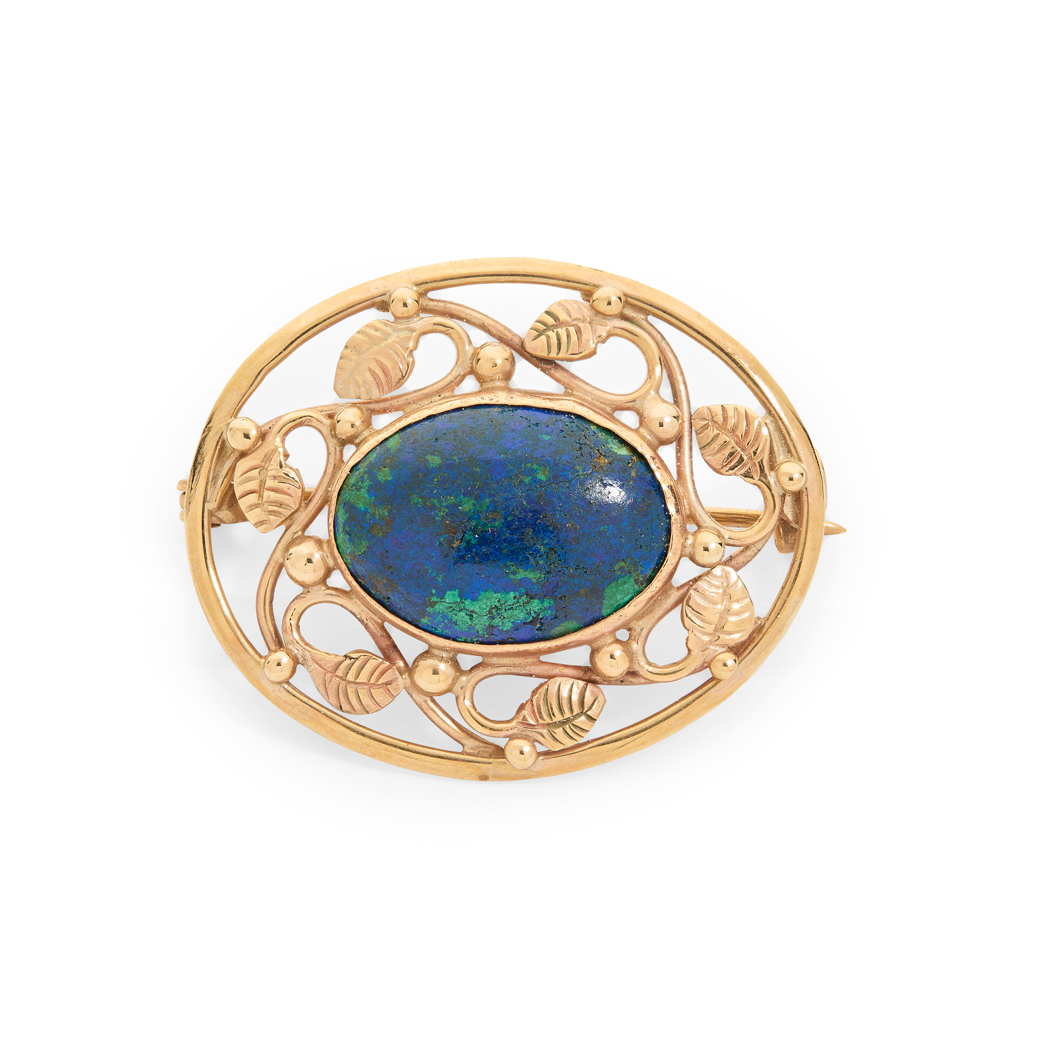 A 9ct gold azurite brooch