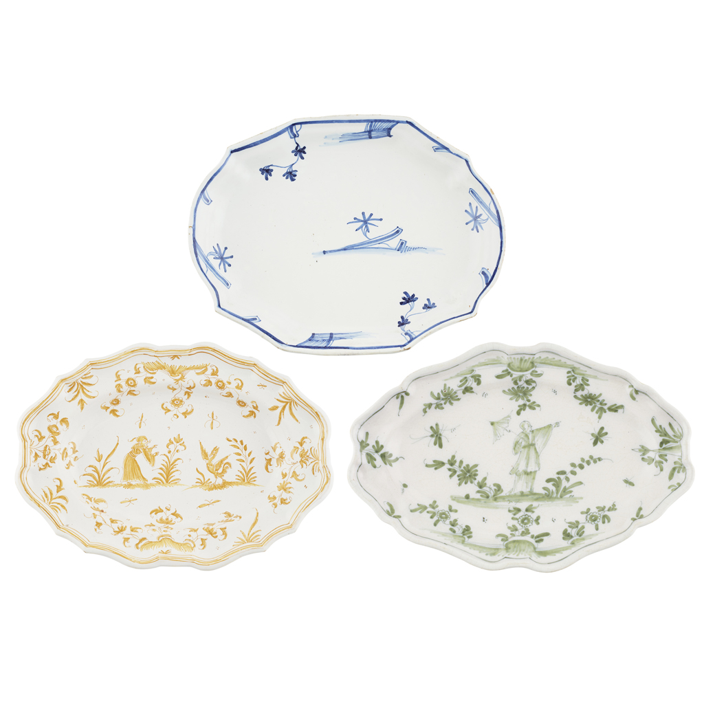 THREE MONOCHROME FRENCH FAIENCE PLATTERS