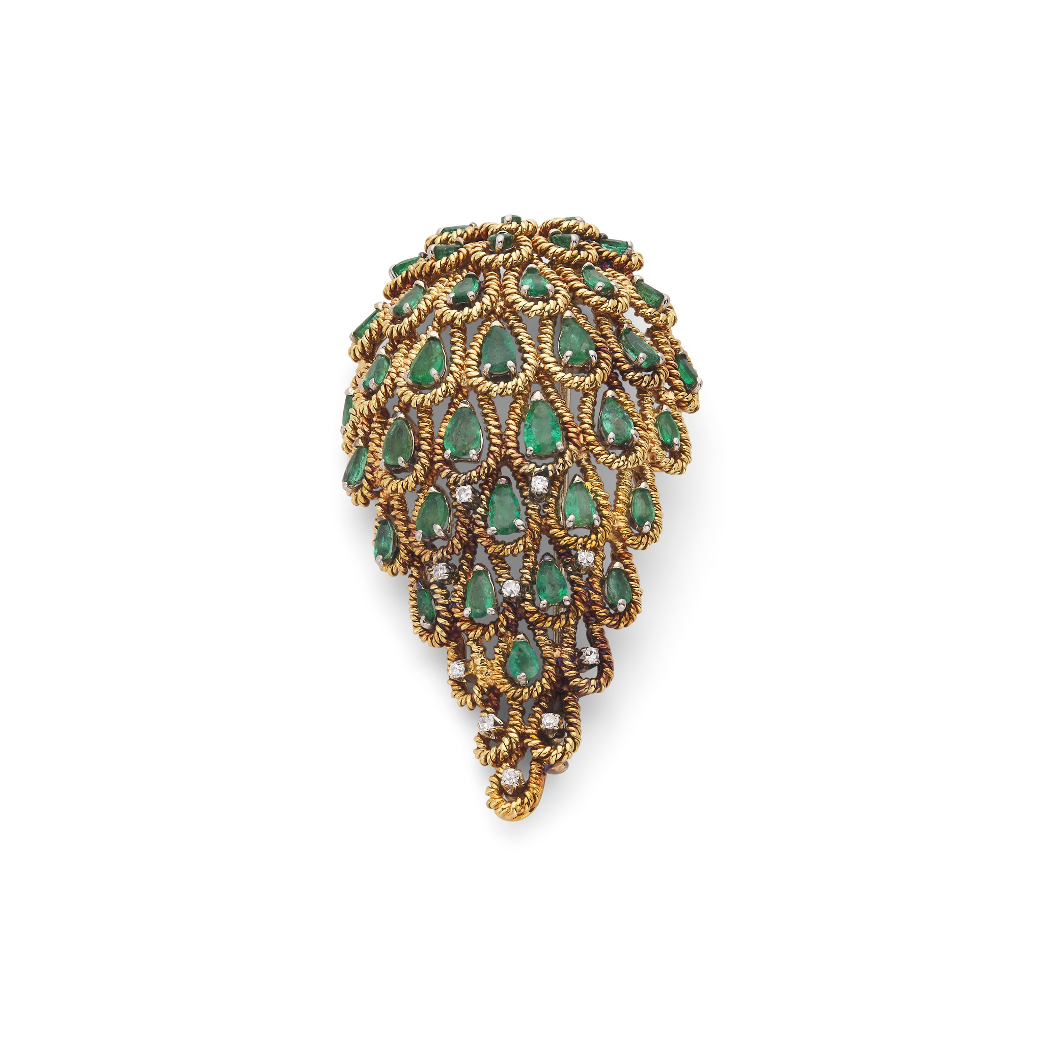 An emerald and diamond brooch