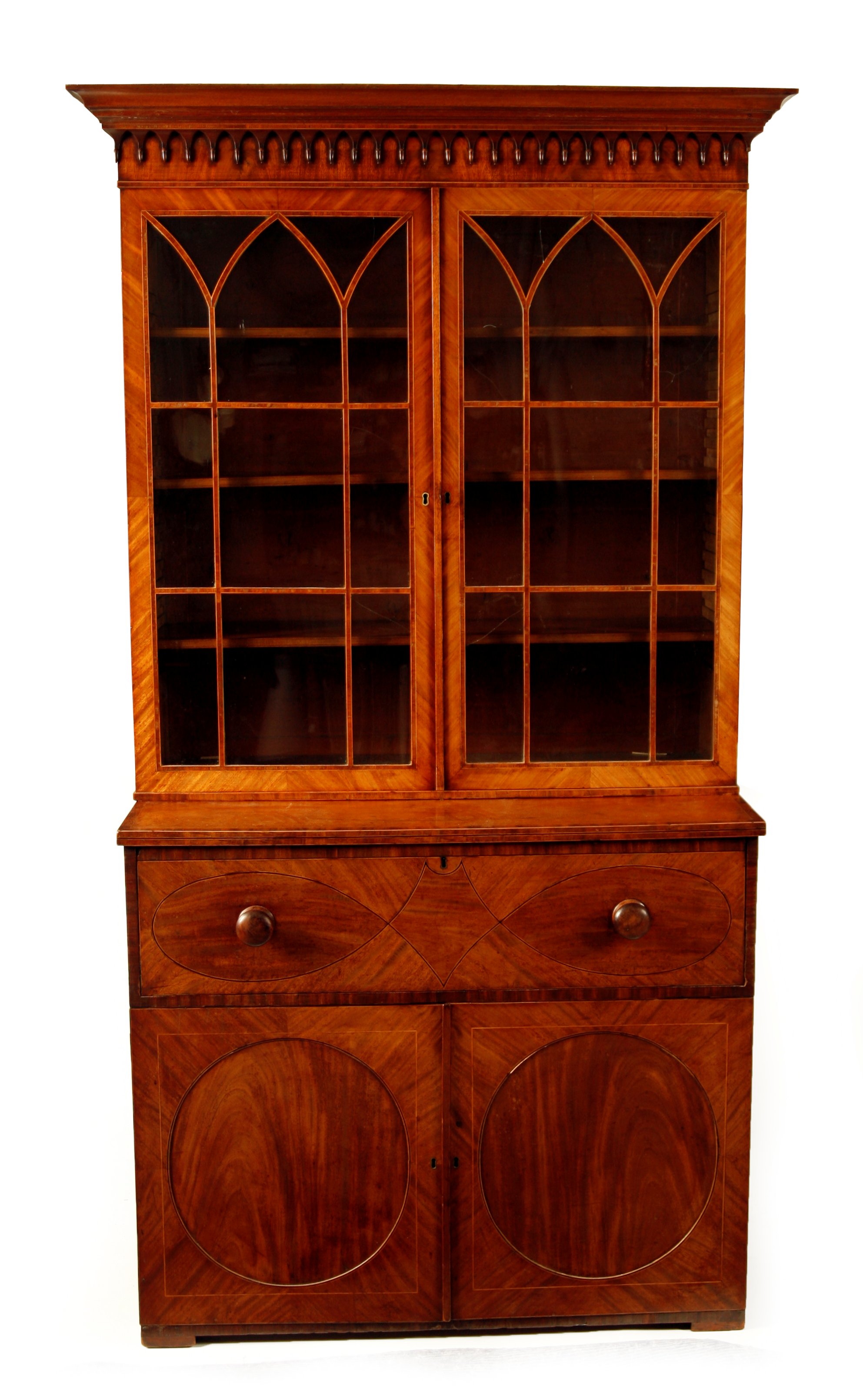 GEORGIAN MAHOGANY SECRETAIRE BOOKCASE CABINET