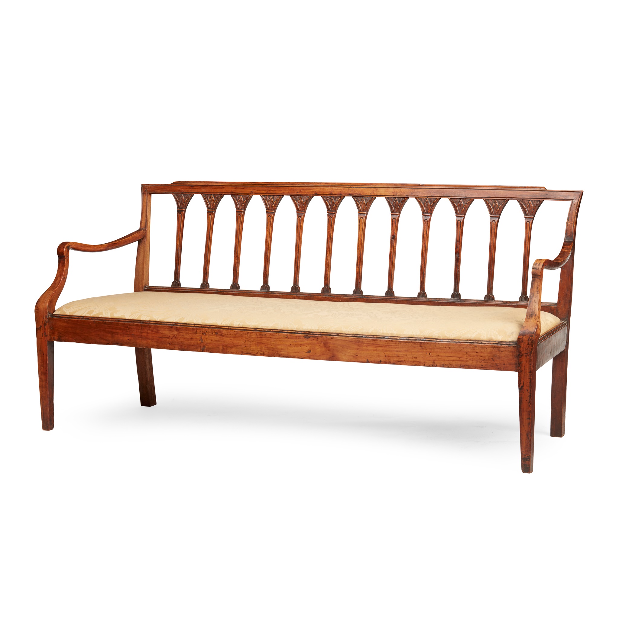 LATE GEORGE III FRUITWOOD SETTLE