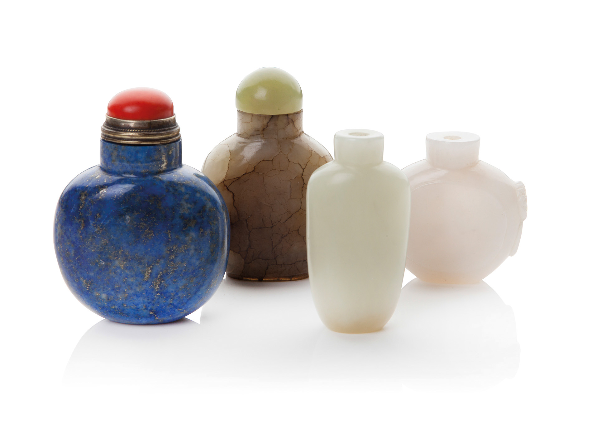 FOUR HARDSTONE SNUFF BOTTLES