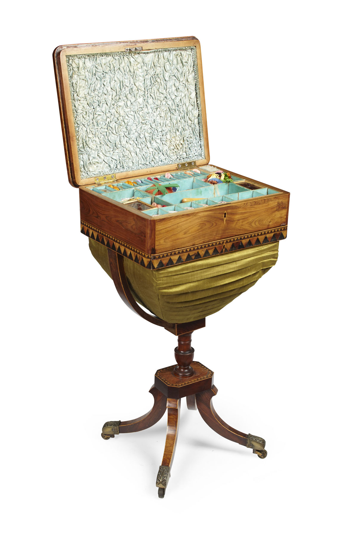 *REGENCY ROSEWOOD AND PARQUETRY WORK TABLE