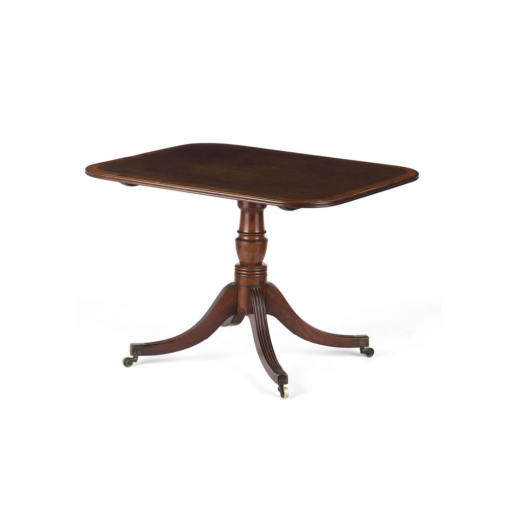 LATE GEORGE III MAHOGANY AND SATINWOOD BREAKFAST TABLE