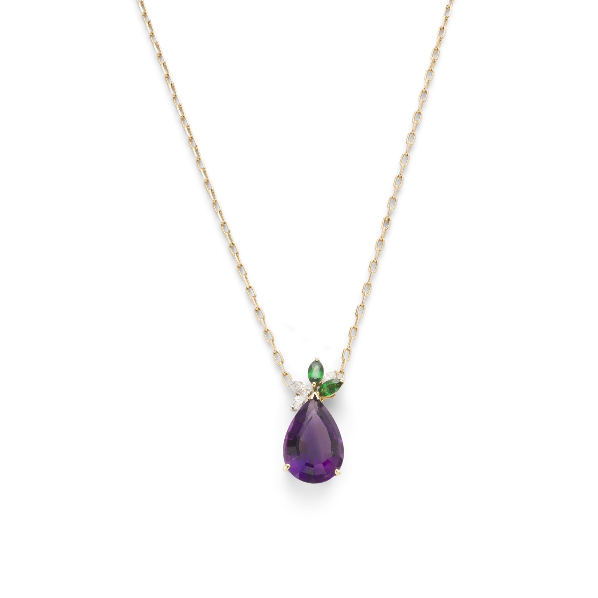 An amethyst, tsavorite garnet and diamond pendant