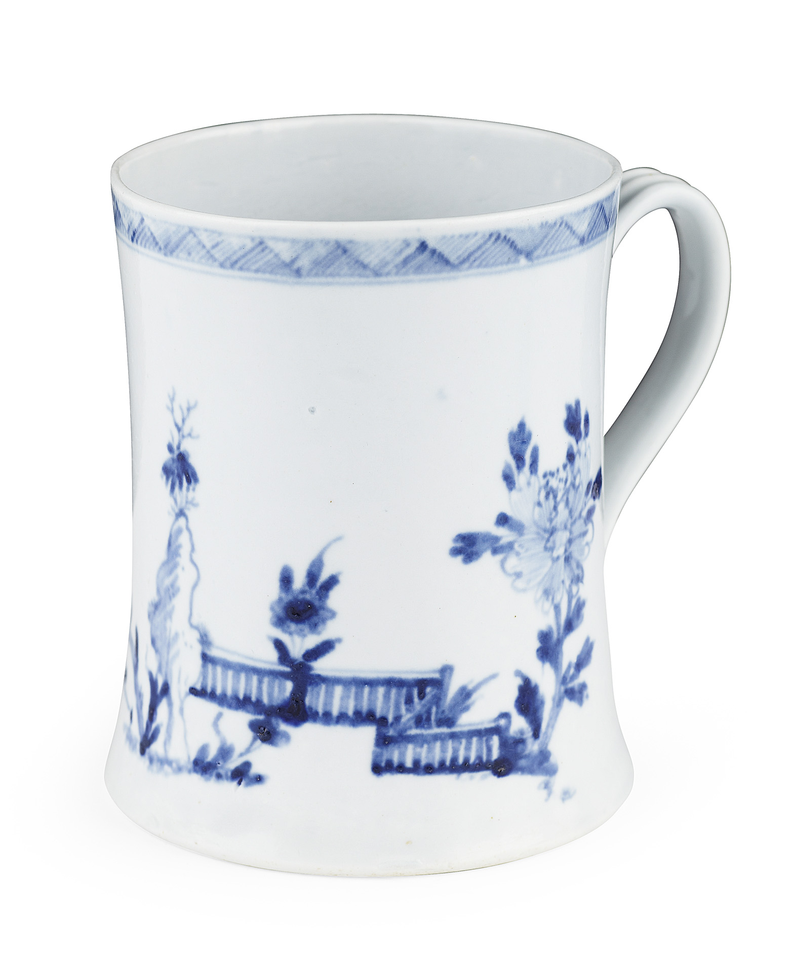 EARLY WORCESTER BLUE AND WHITE TANKARD