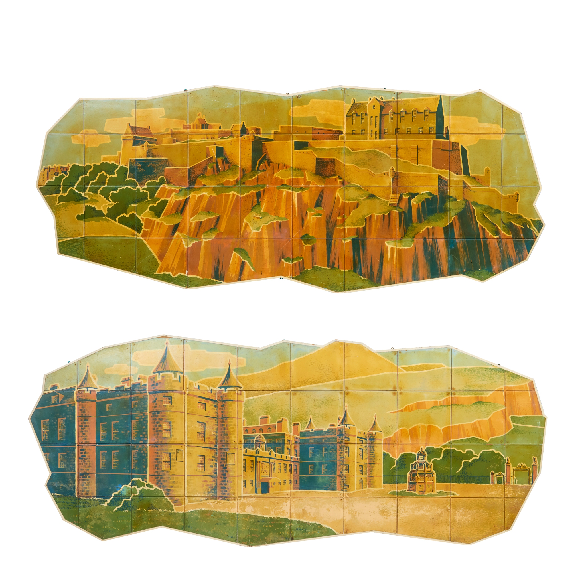 A PAIR OF VERY LARGE SCOTTISH GRAPHIC MURAL PANELS, OXLEY STUDIOS, EDINBURGH