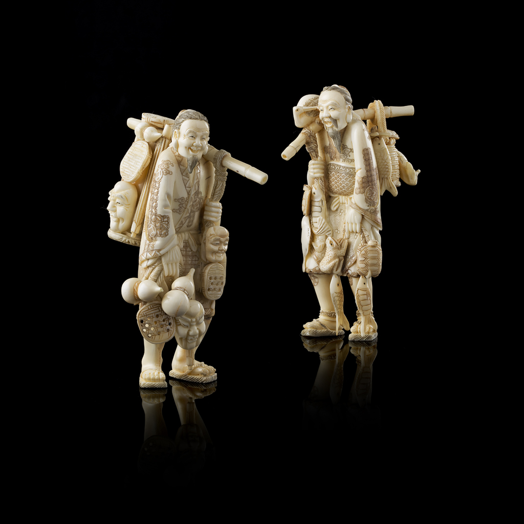 TWO OKIMONO DEPICTING STREET VENDORS