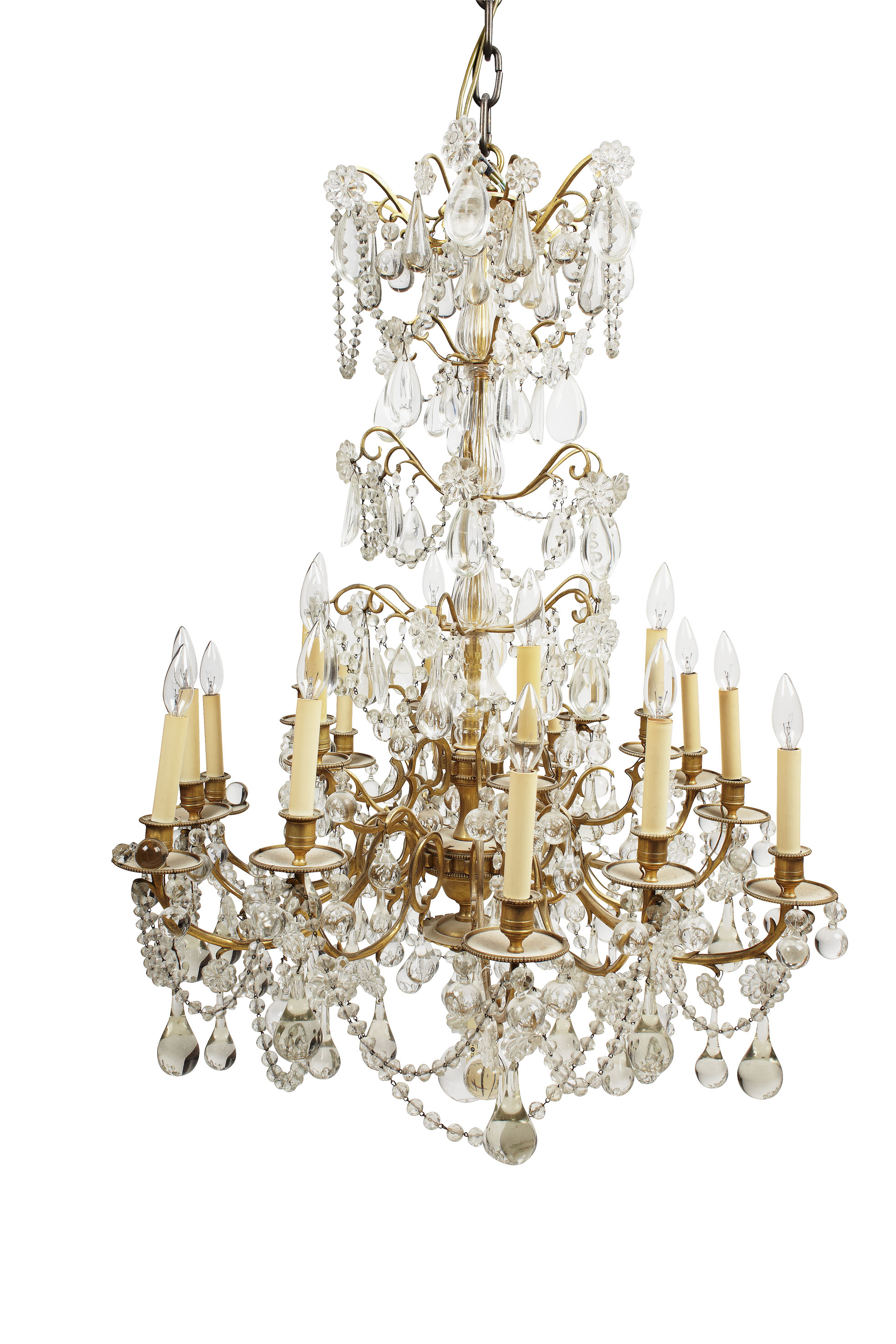 GILT METAL AND CUT GLASS CHANDELIER