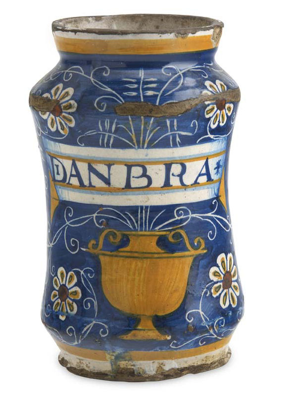 A 16th century Montelupo maiolica albarello, circa 1530-40