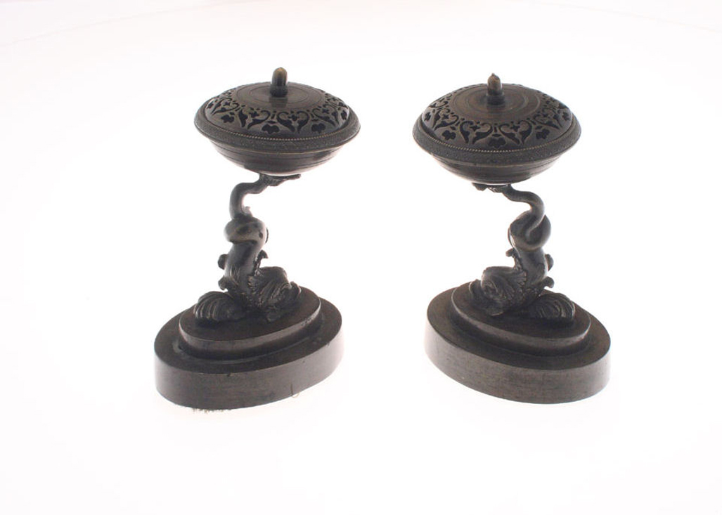 A pair of mid 19th century bronze incense burners
