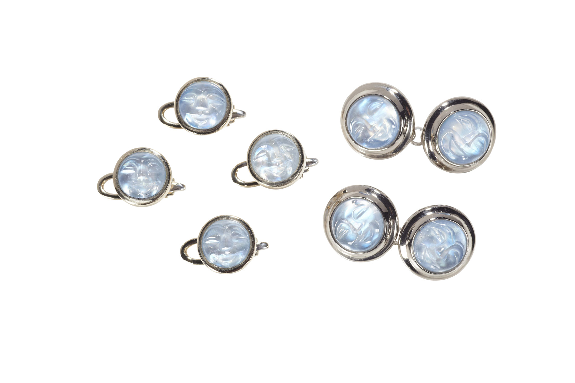An 18ct white gold mounted moonstone set dress set