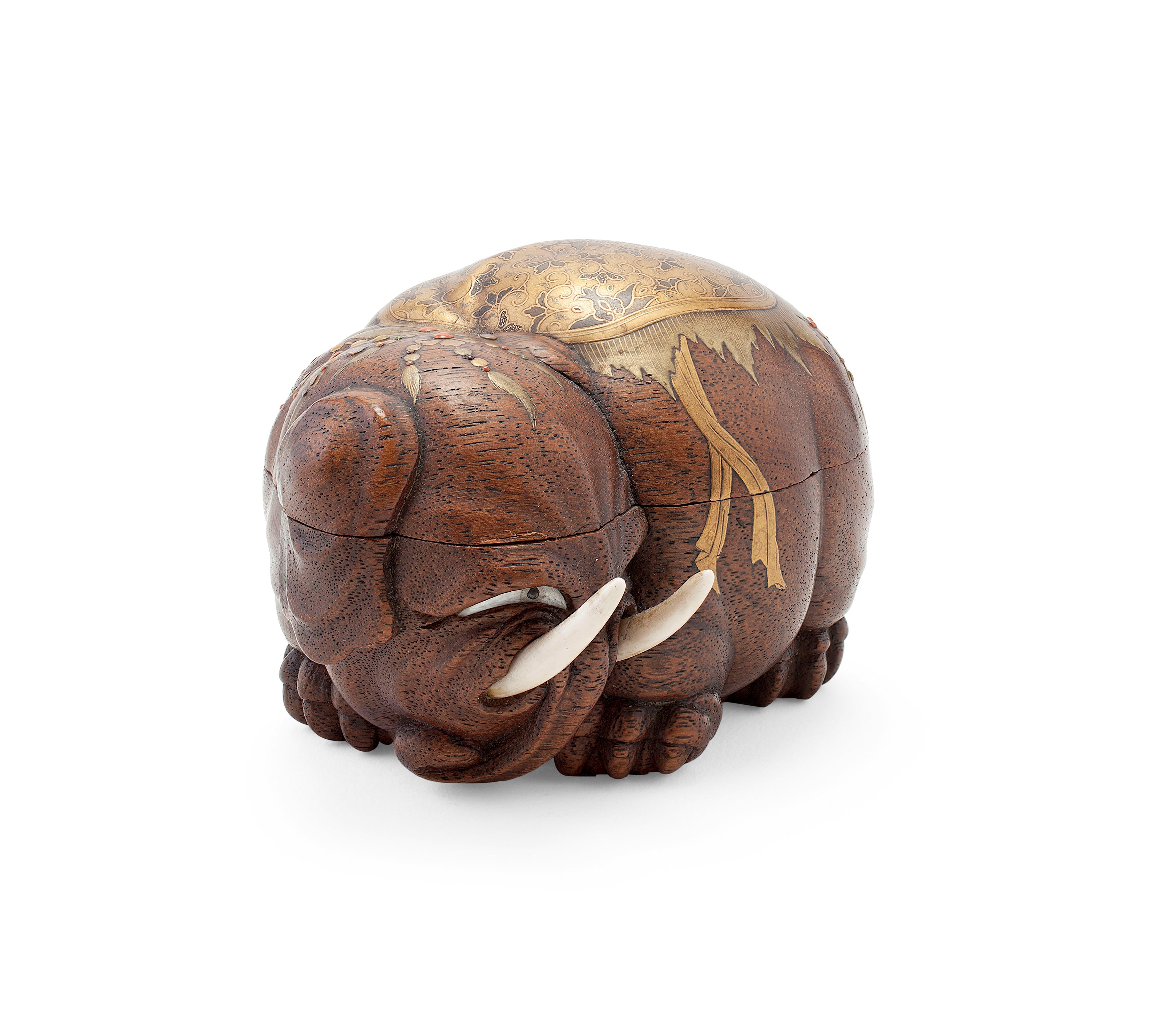 JAPANESE CARVED HARDWOOD AND GILT LACQUER BOX