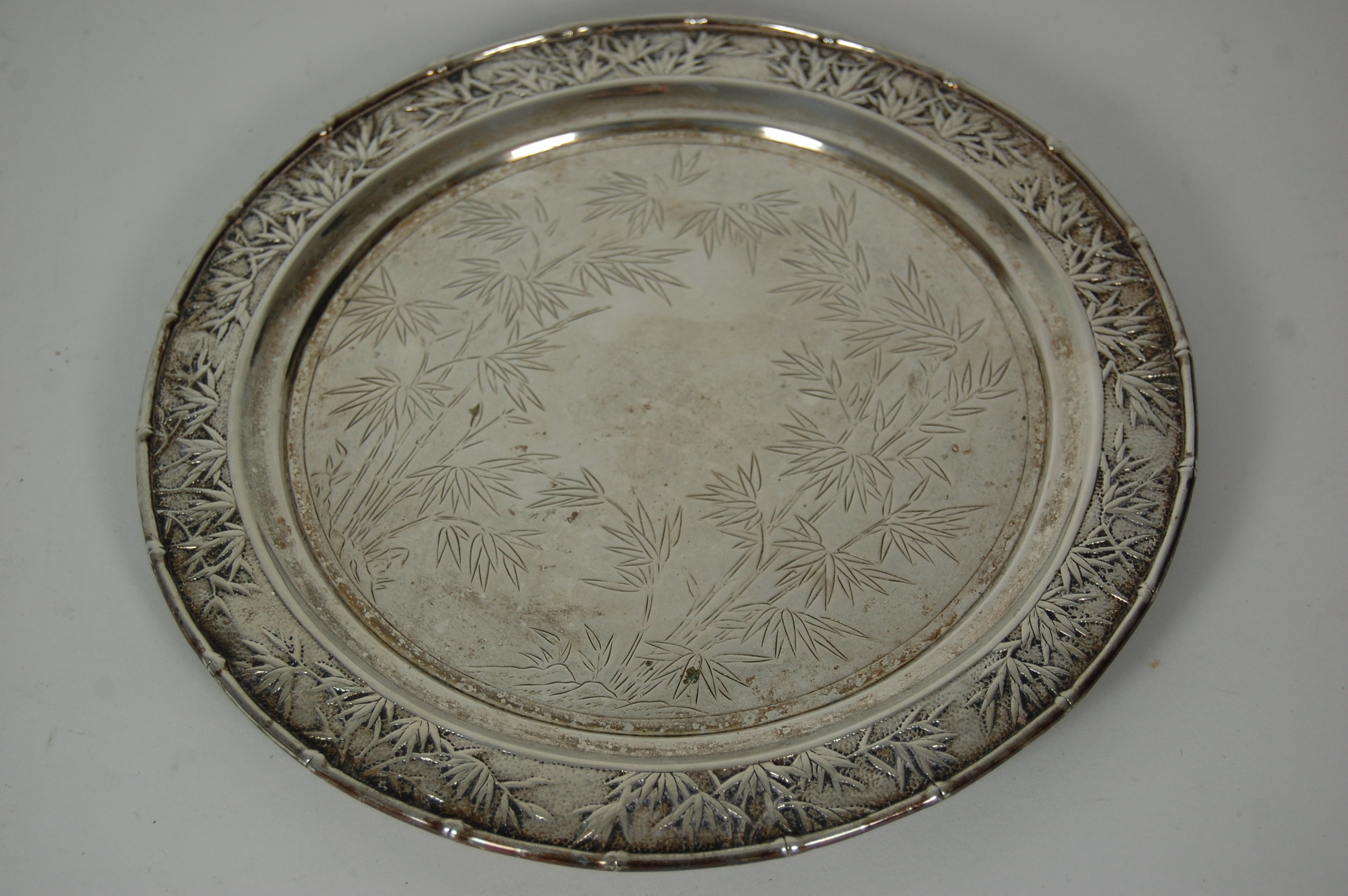 A Chinese export white metal salver