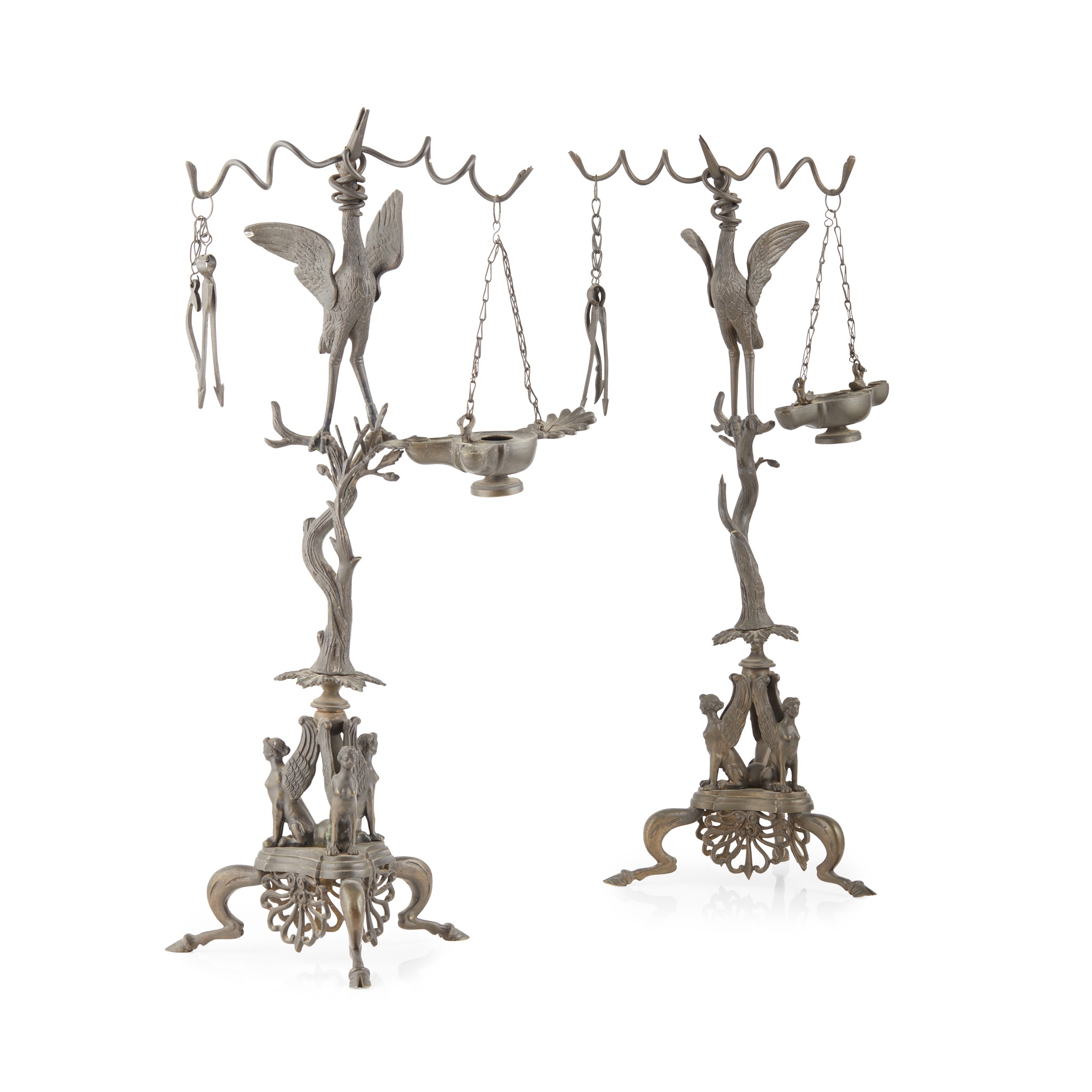 PAIR OF ITALIAN GRAND TOUR BRONZE OIL LAMP STANDS
