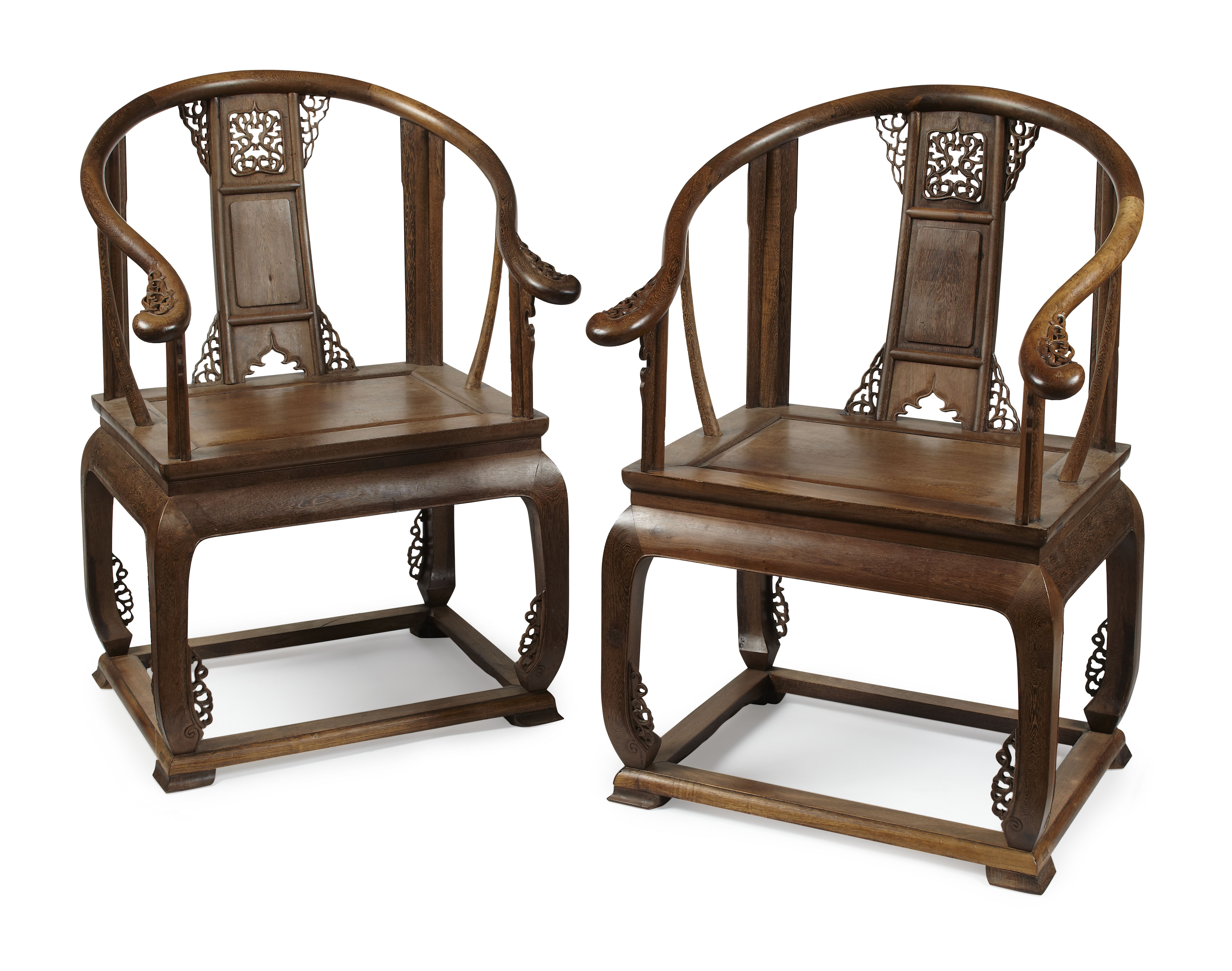 PAIR OF CHINESE JICHIMU HORSESHOE ARMCHAIRS