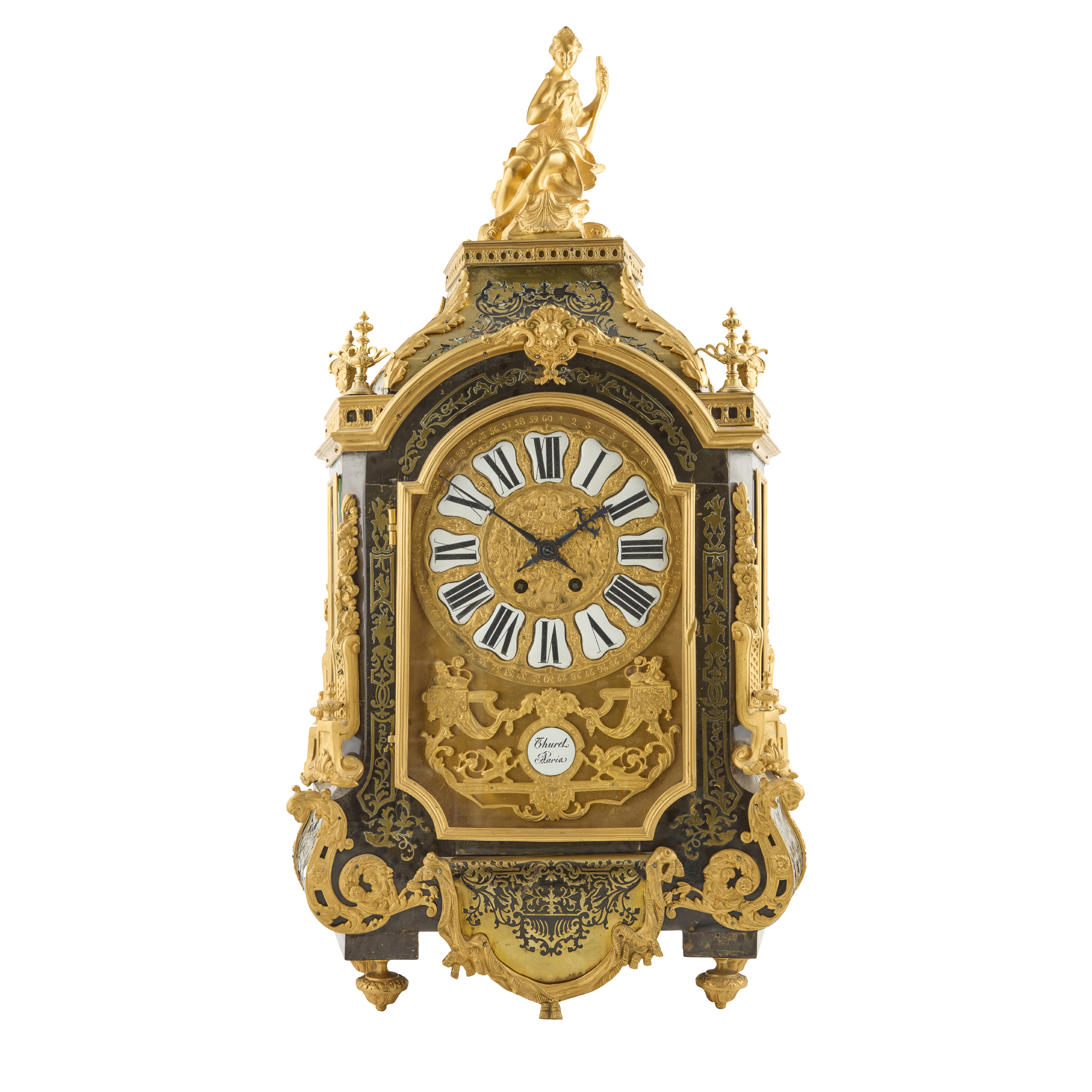 FRENCH TORTOISESHELL BOULLE AND GILT BRONZE BRACKET CLOCK AND BRACKET, BY THURET, PARIS