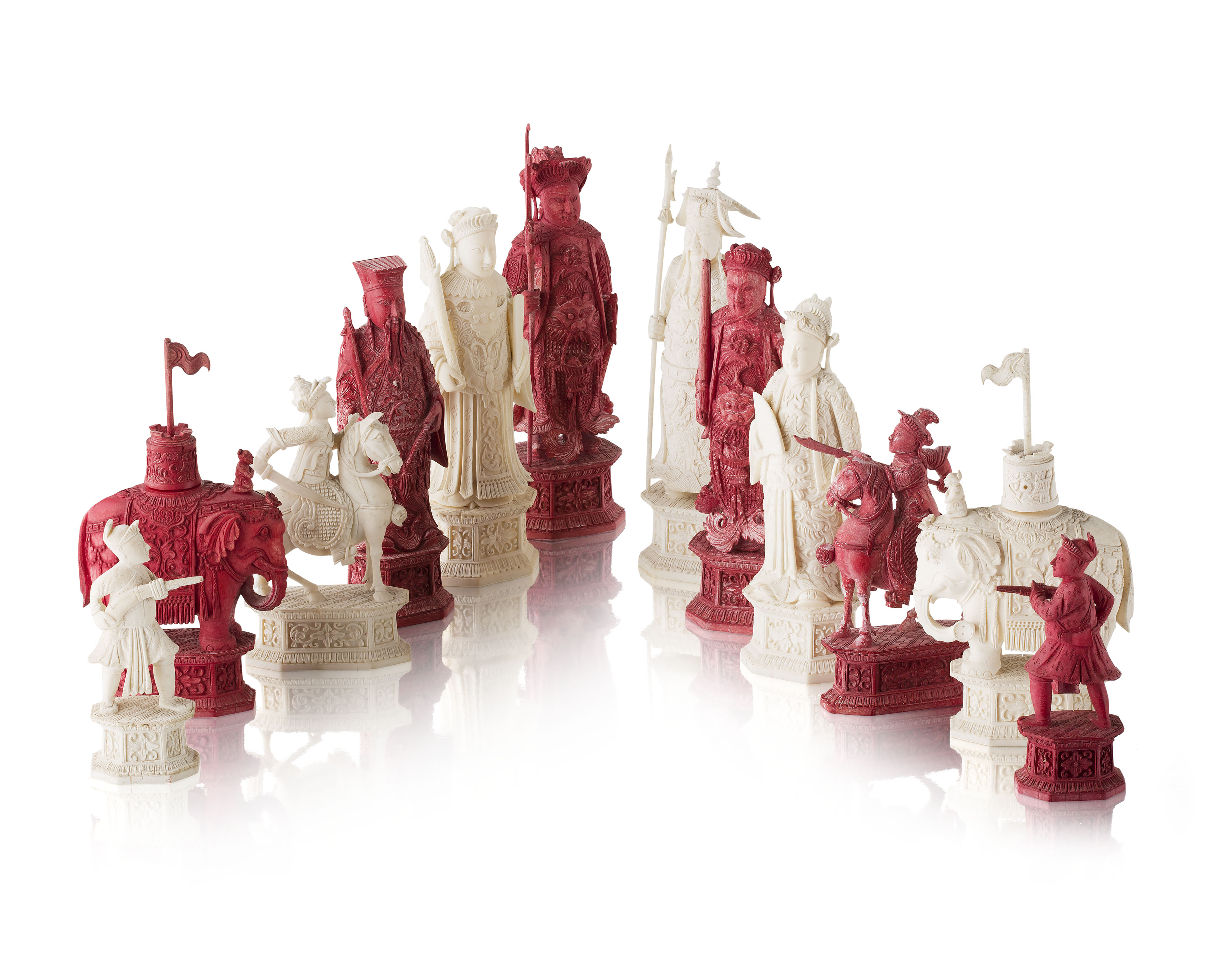 CHINESE STAINED IVORY CHESS SET