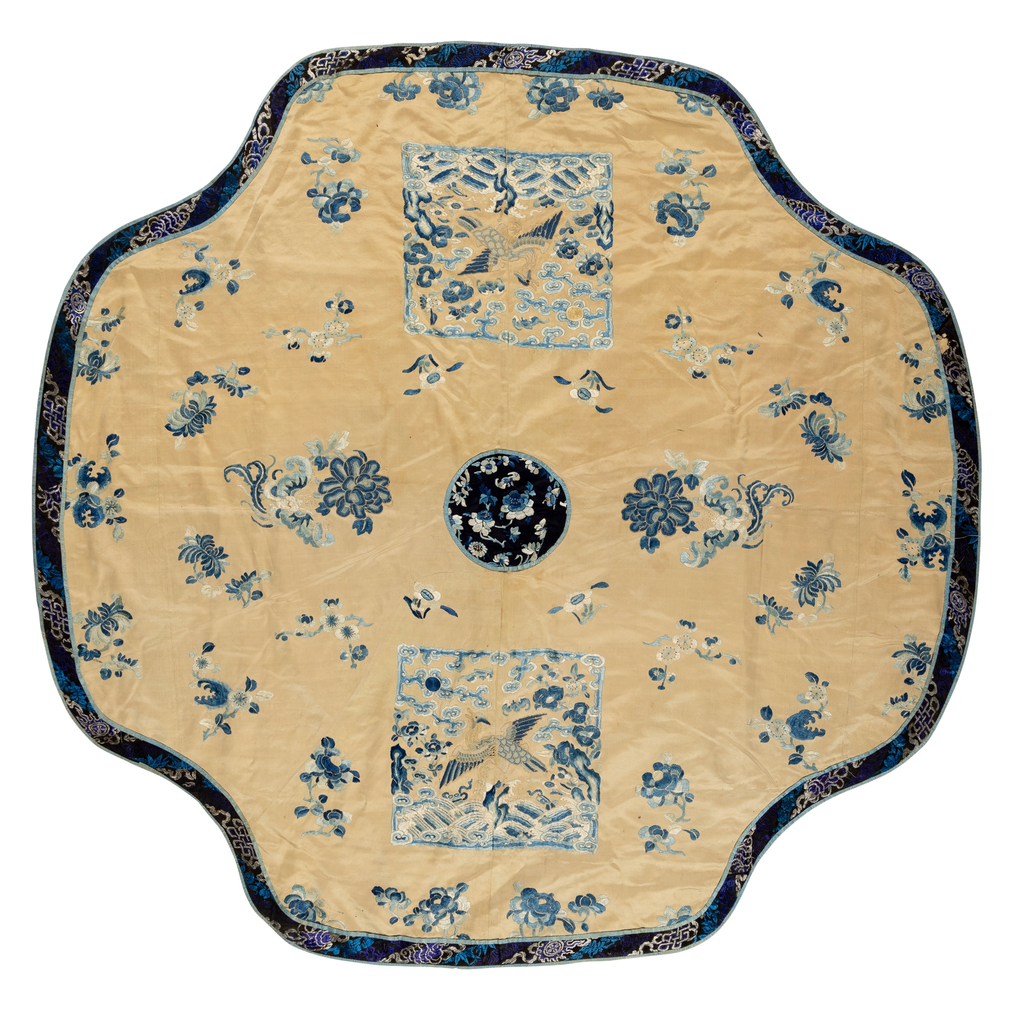 CHINESE YELLOW GROUND SILK EMBROIDERED PANEL