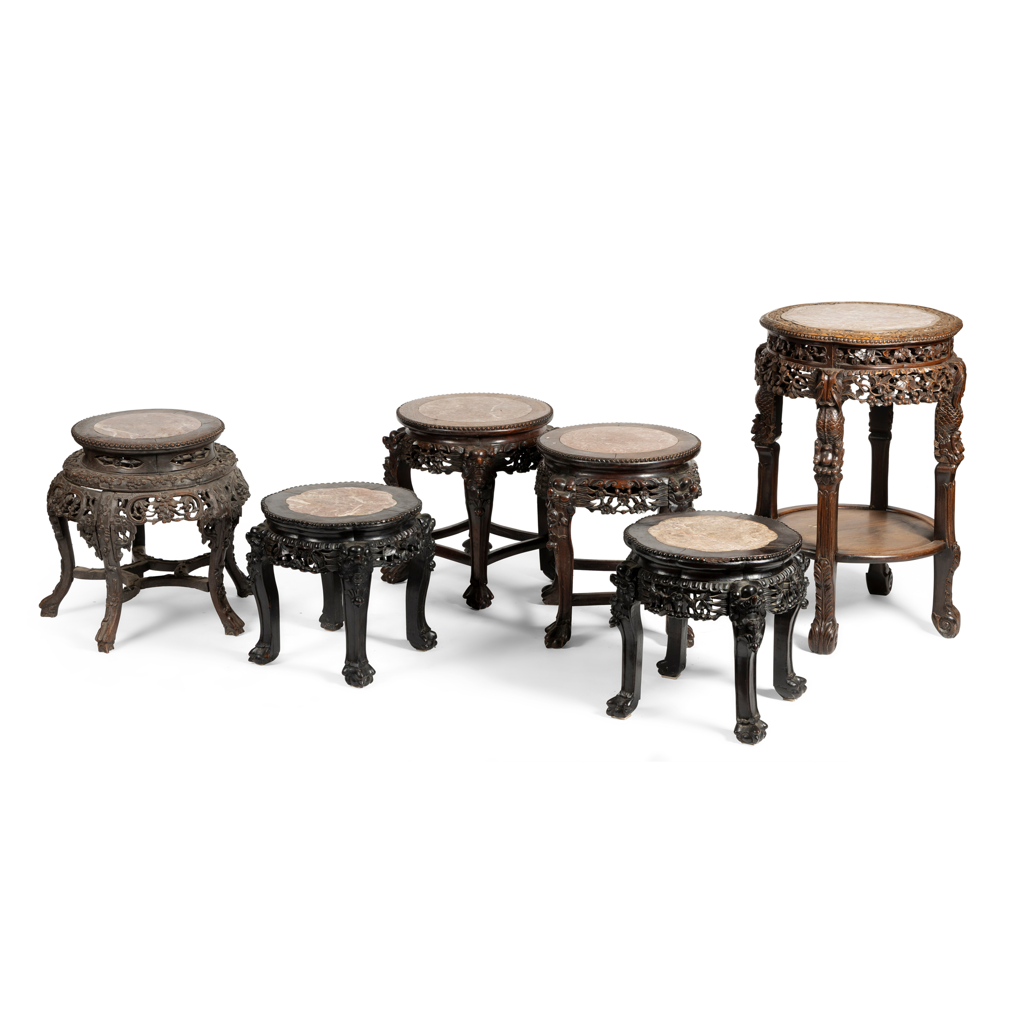 A GROUP OF CHINESE MARBLE TOP HARDWOOD JARDINIERE STANDS