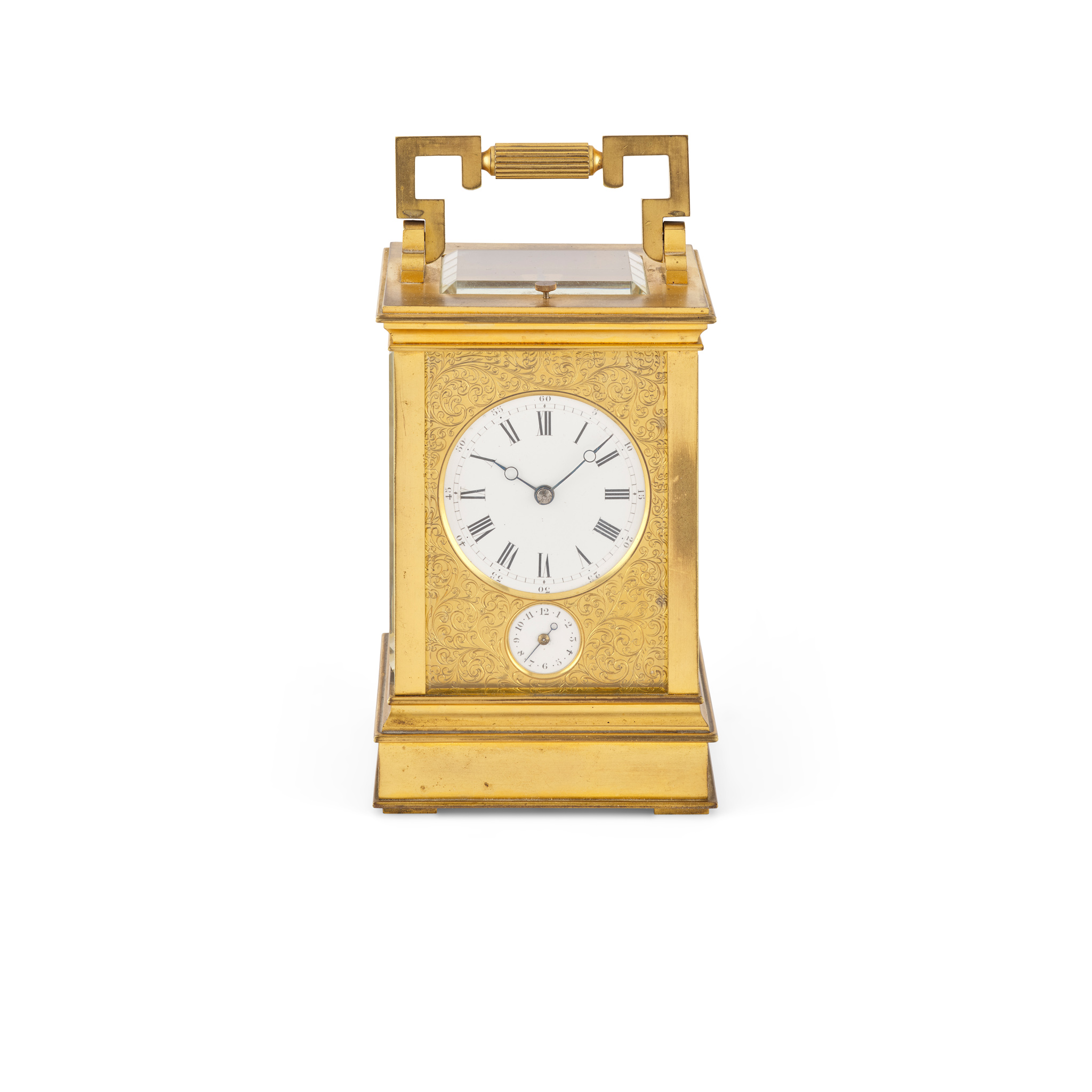 FINE FRENCH GILT BRASS REPEATING ALARM CARRIAGE CLOCK BY DROCOURT, PARIS