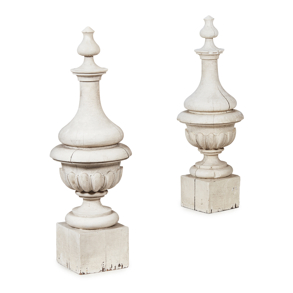 PAIR OF PAINTED WOOD FINIALS