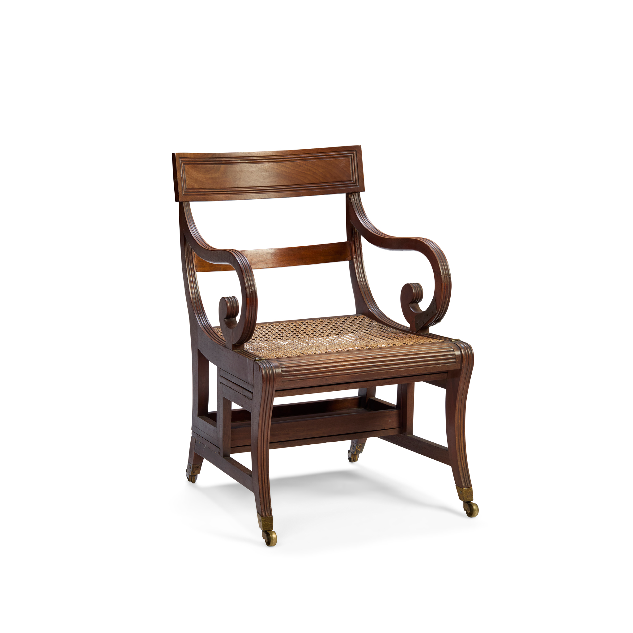 REGENCY MAHOGANY METAMORPHIC LIBRARY ARMCHAIR