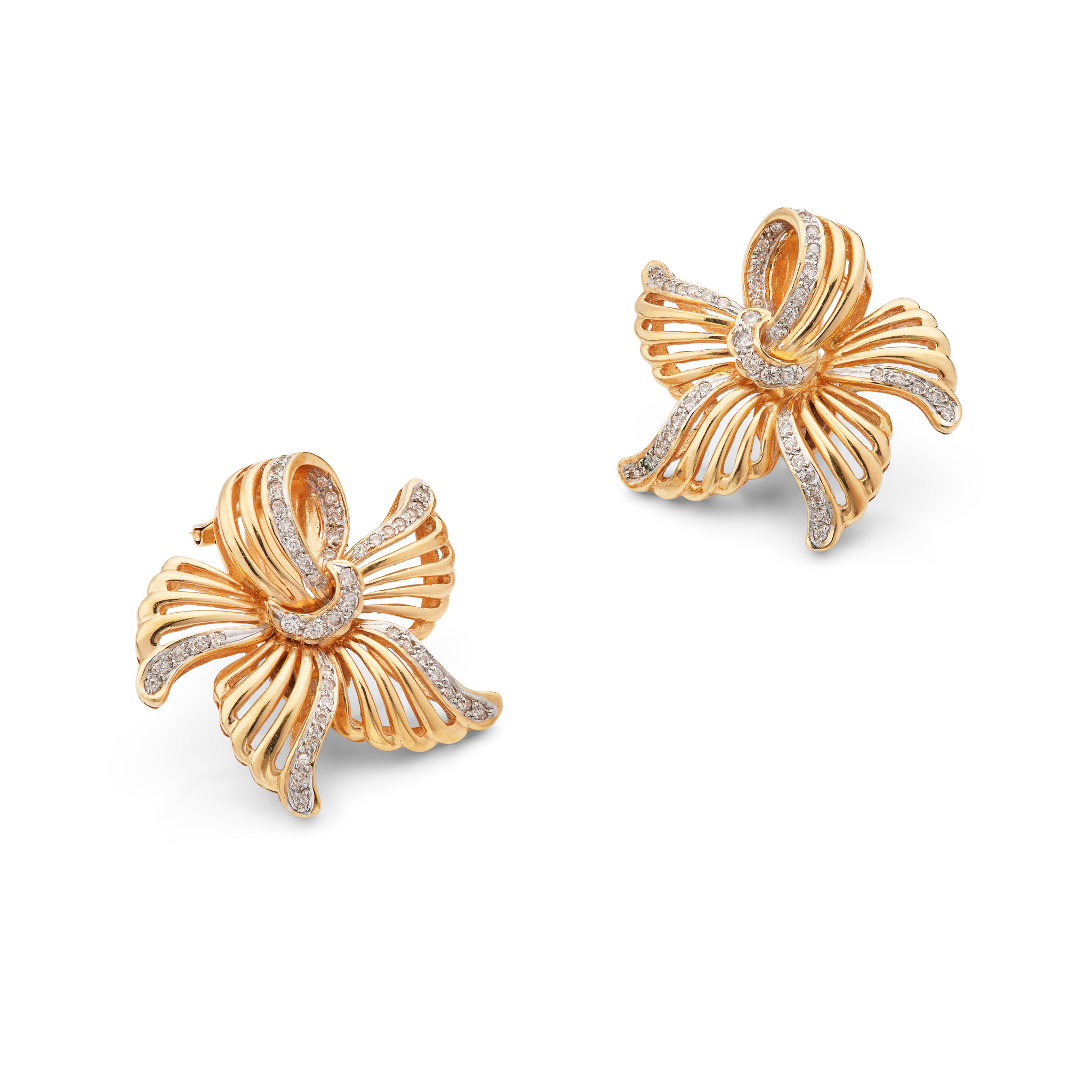 A pair of diamond bow earrings