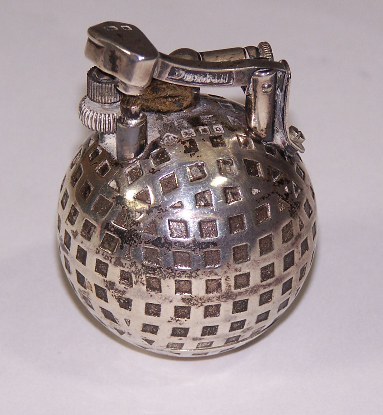 A Dunhill patent silver golf ball table lighter