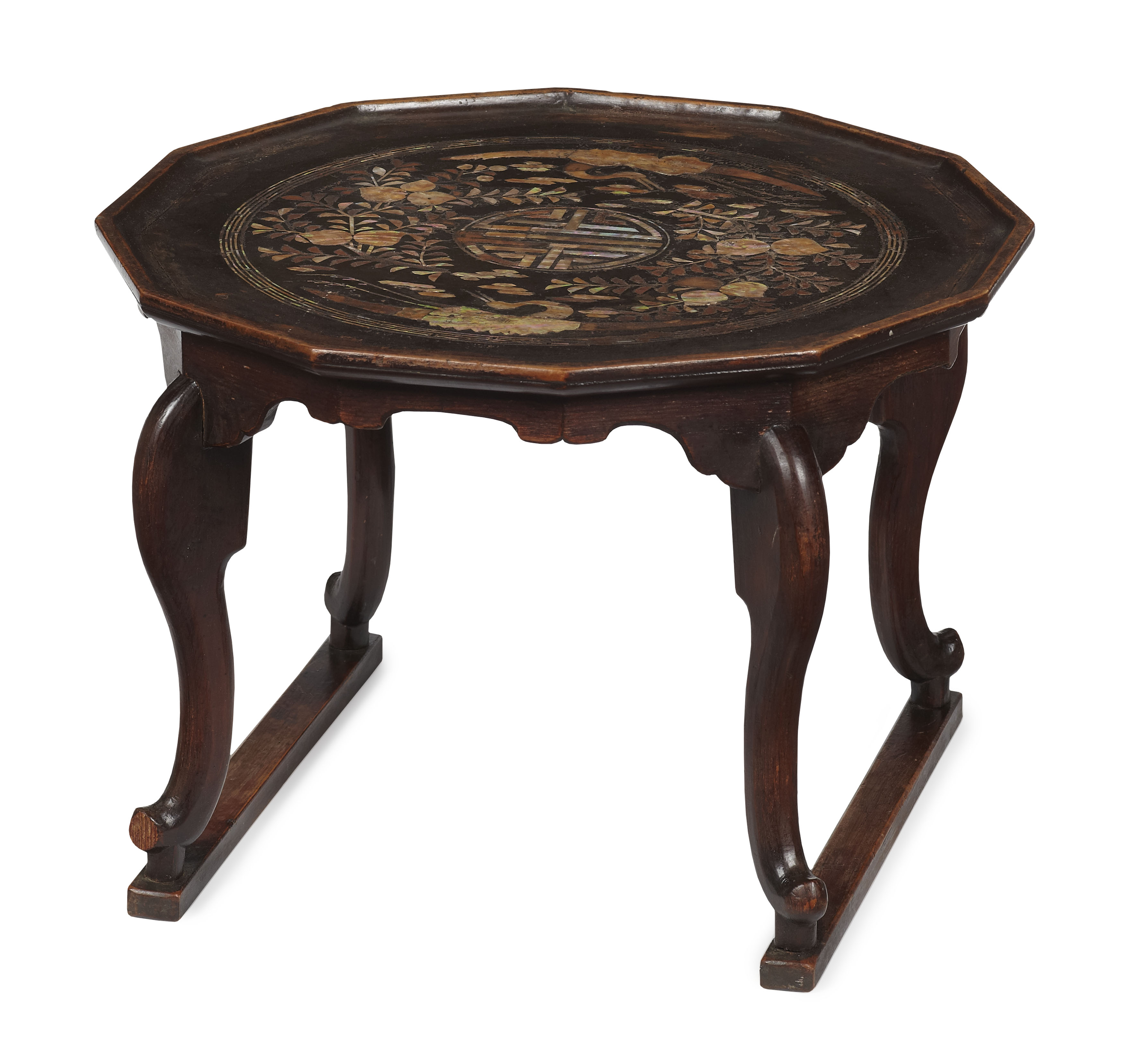CHINESE STAINED PINE AND MOTHER OF PEARL KANG TRAY TABLE