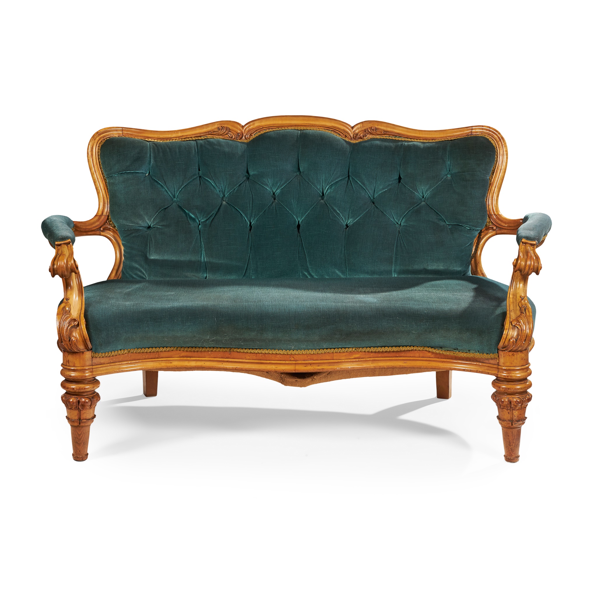 EARLY VICTORIAN SATIN BIRCH SETTEE