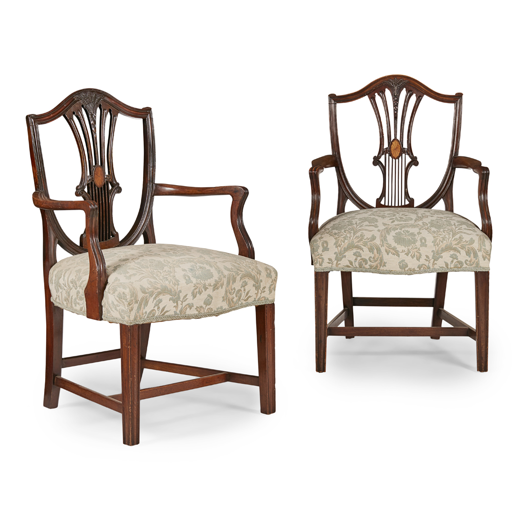 PAIR OF LATE GEORGE III MAHOGANY ARMCHAIRS