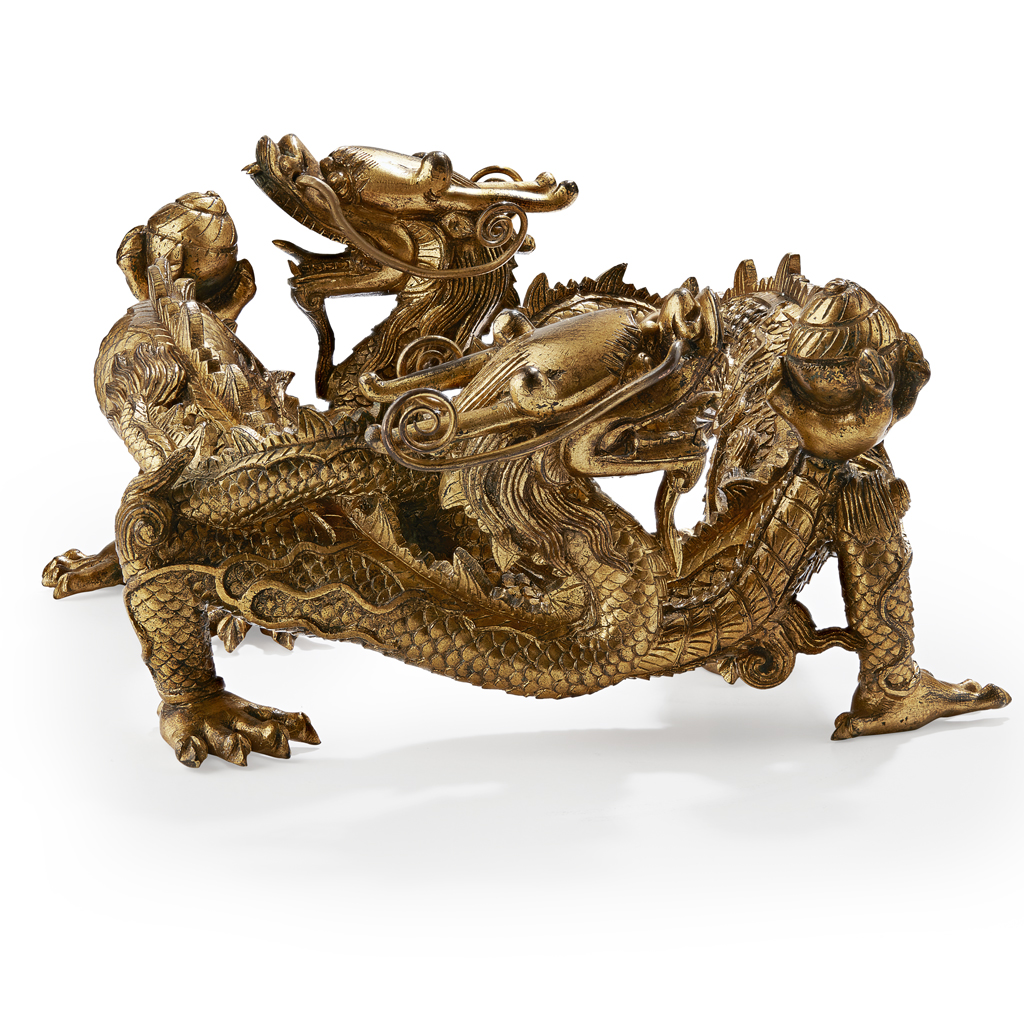 RARE GILT-BRONZE 'DRAGON' STAND