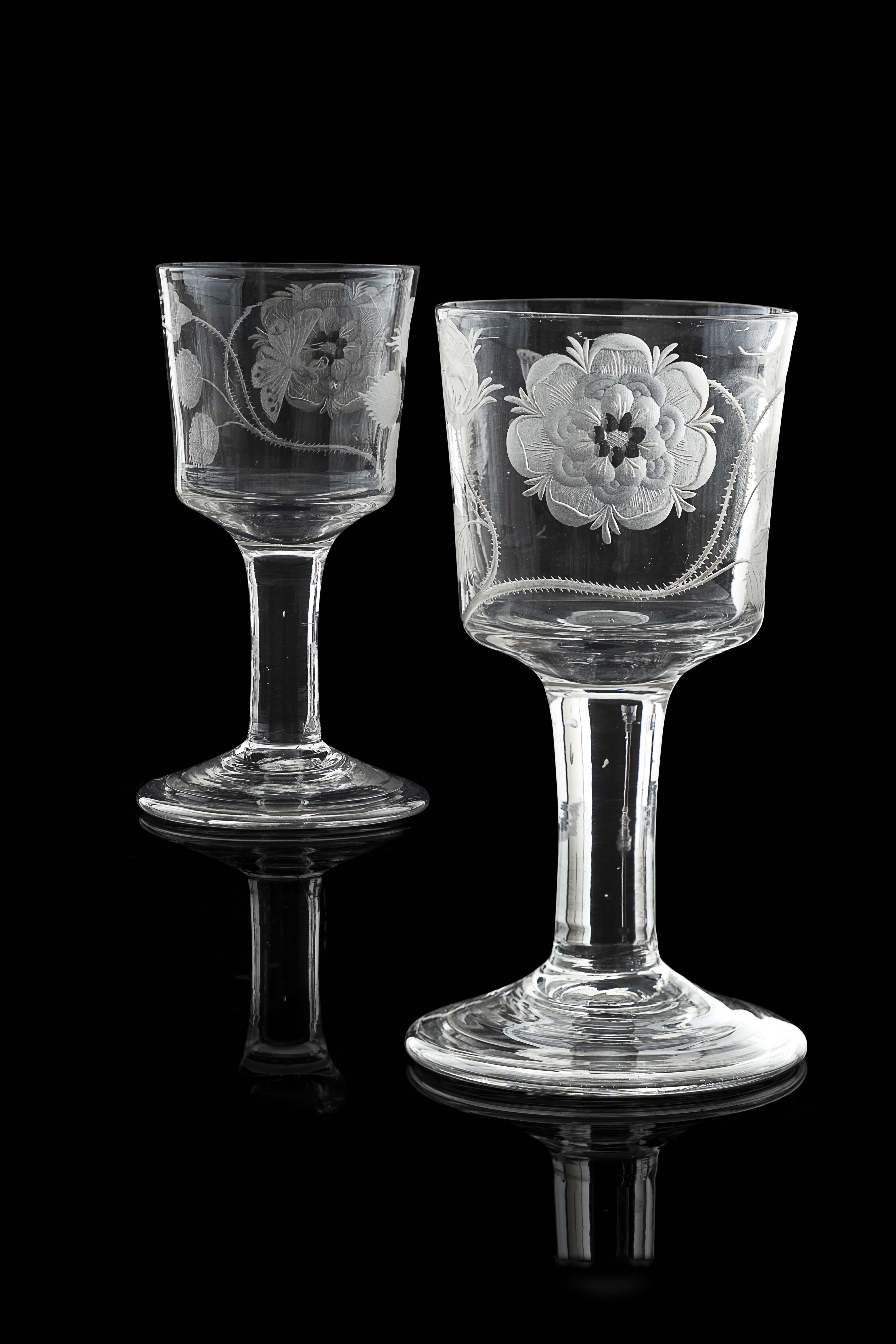A scarce pair of large Jacobite ale glasses