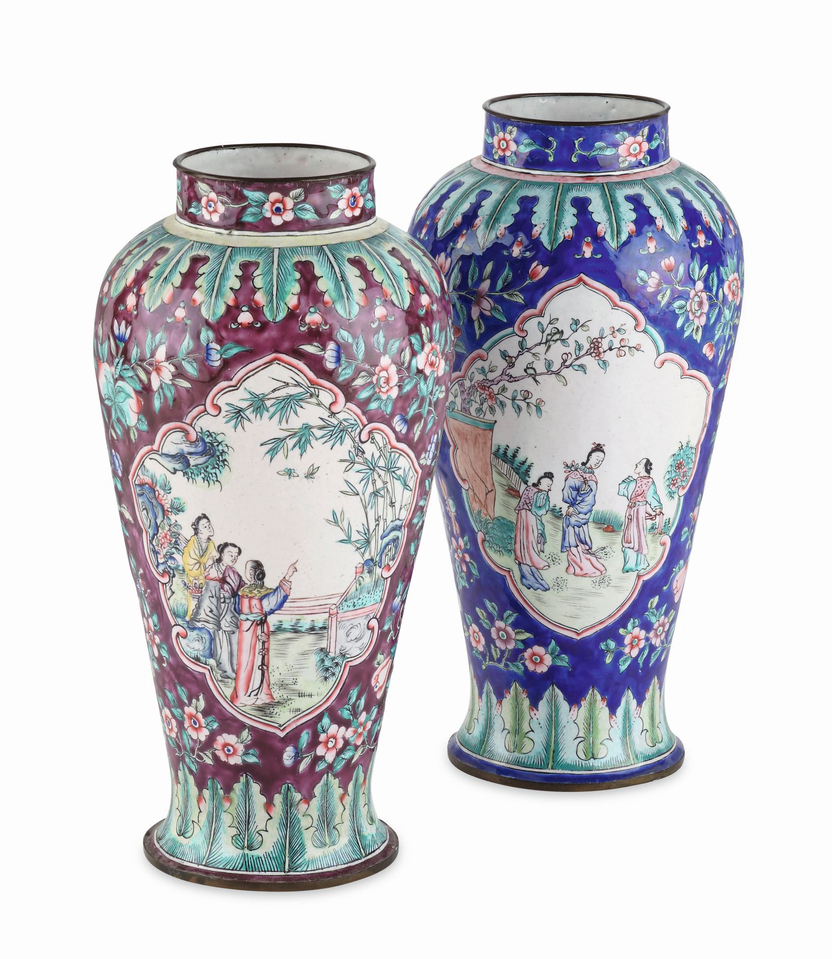 PAIR OF CHINESE CANTON ENAMEL VASES