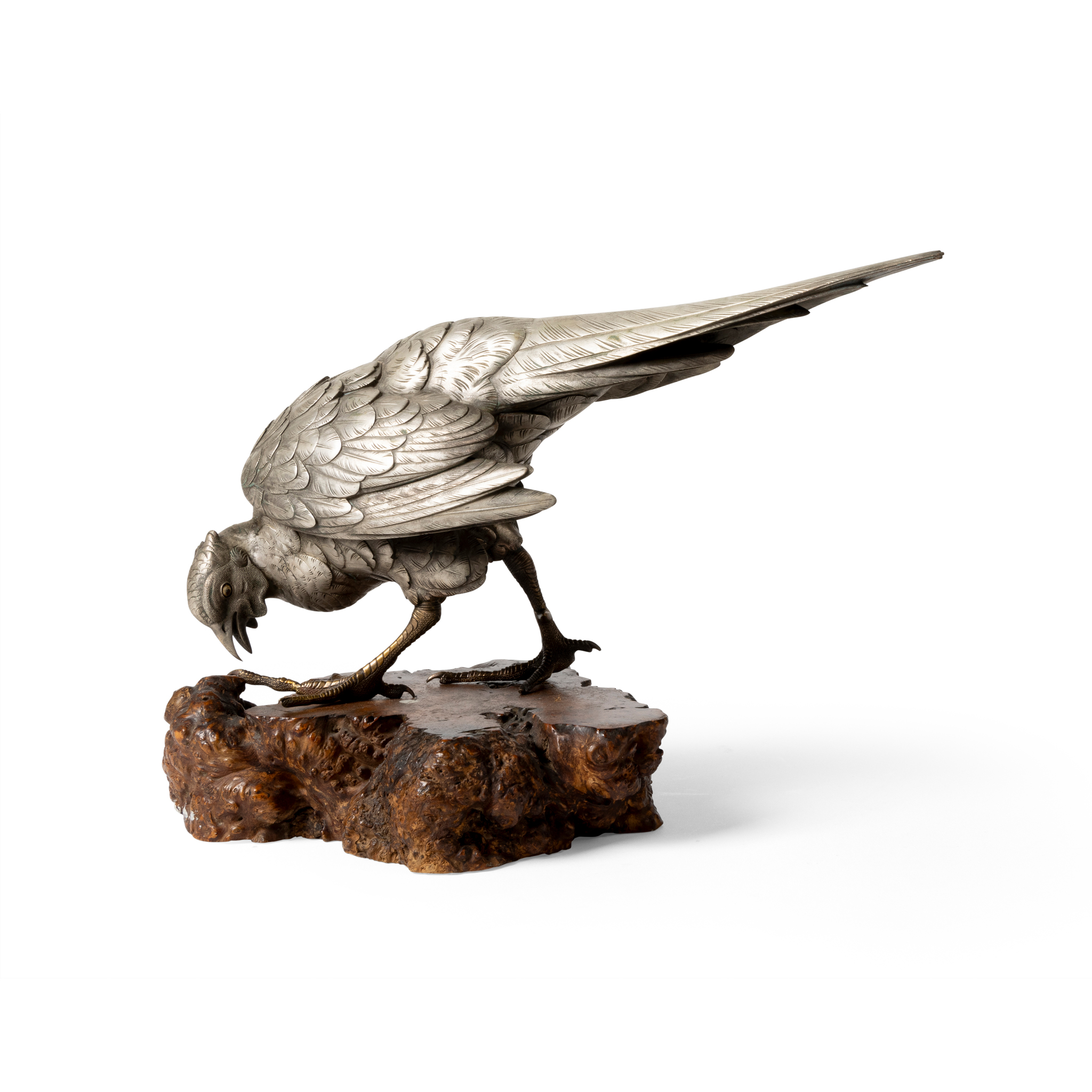 JAPANESE SILVERED BRONZE OKIMONO OF A PHEASANT