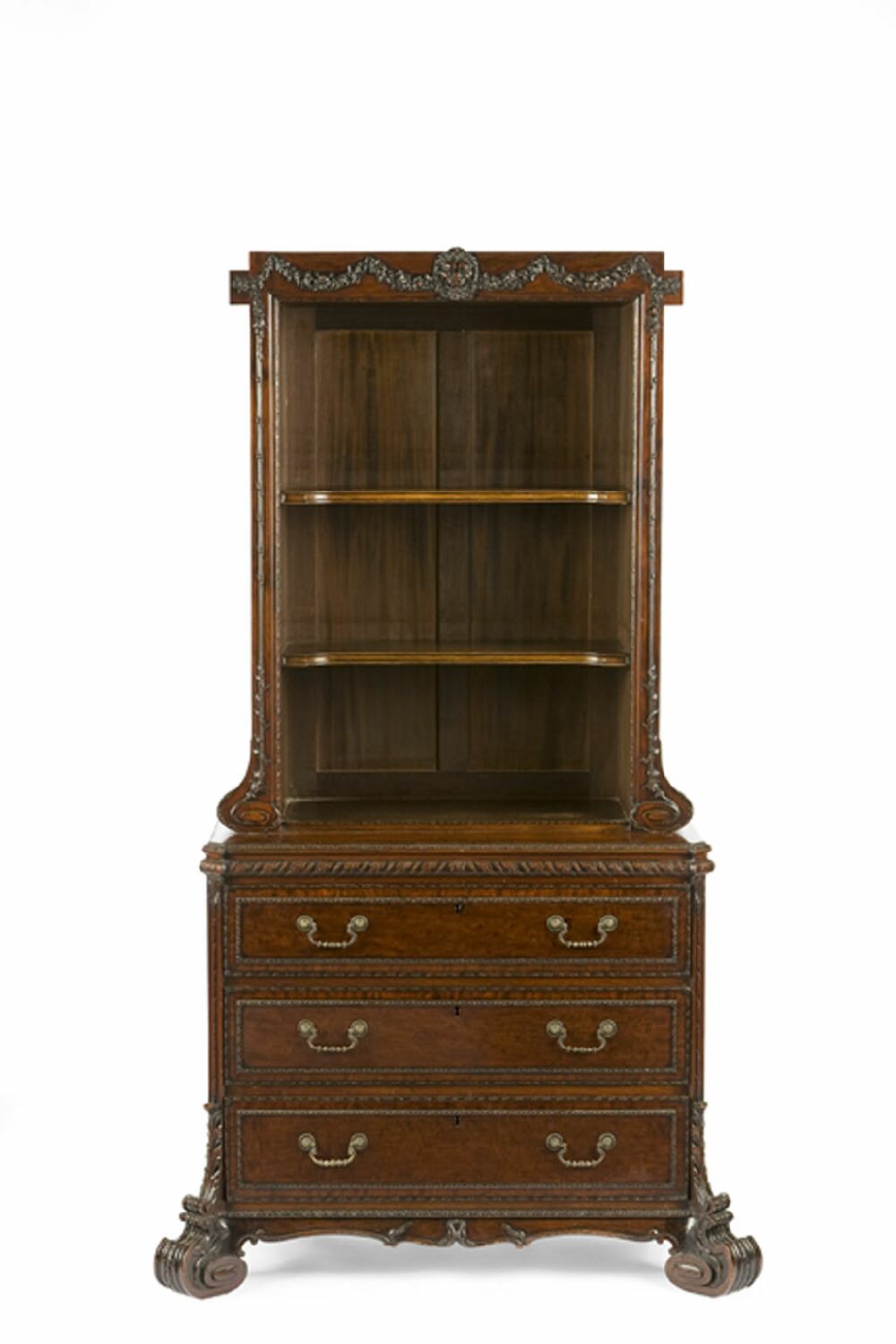 A fine Victorian mahogany bookcase cabinet, circa 1890 by H Samuel of London, in the George II style
