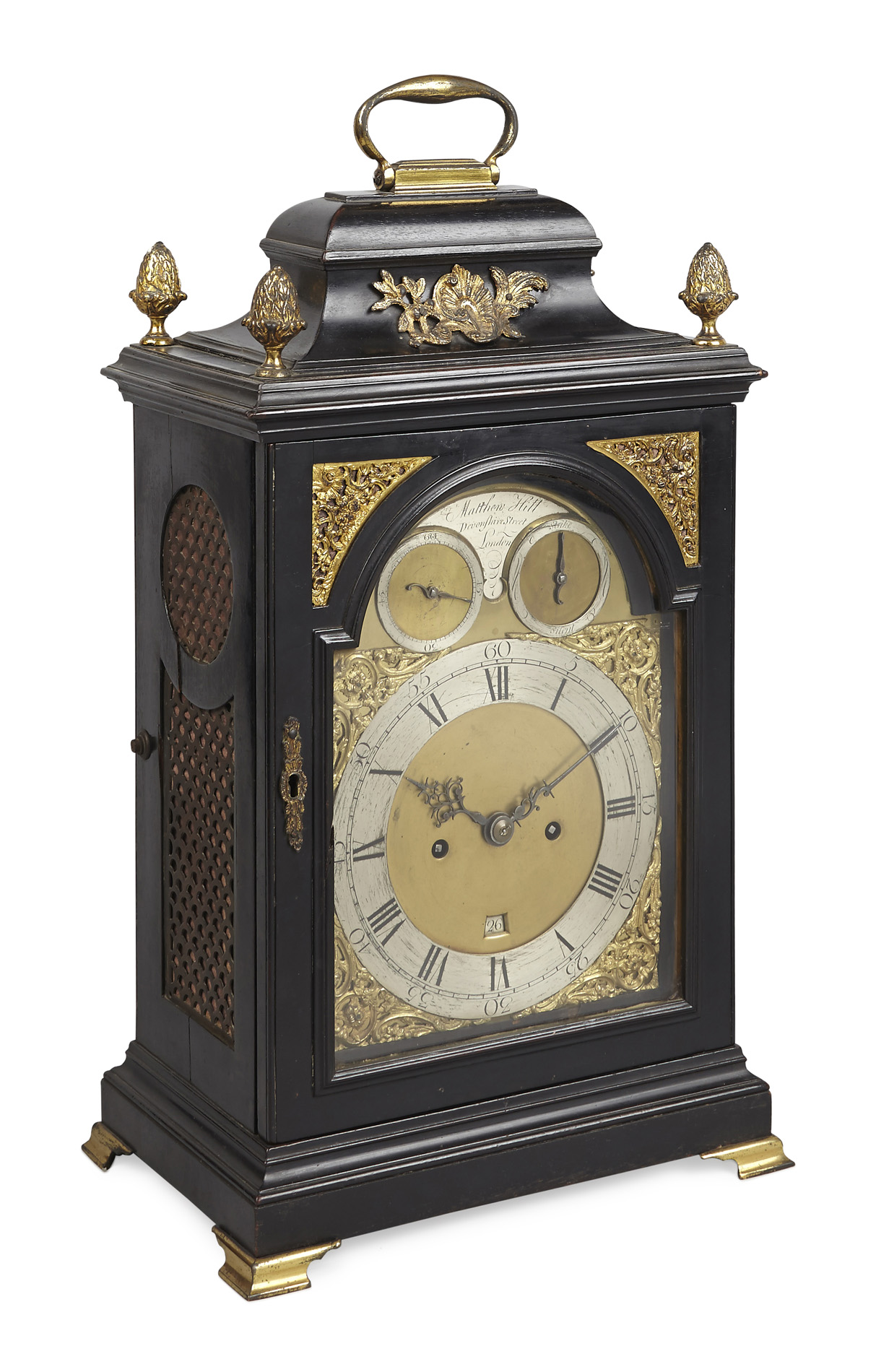 GEORGE III EBONISED BRACKET CLOCK BY MATTHEW HILL, LONDON