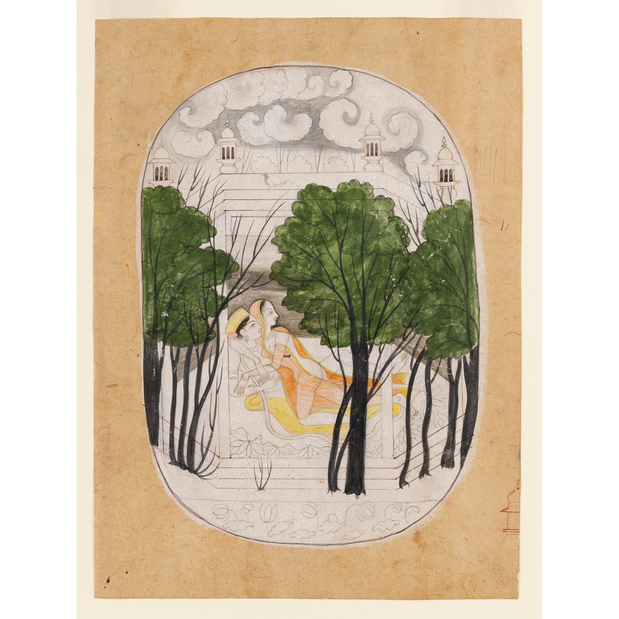 RADHA AND KRISHNA ON A BED OF LEAVES