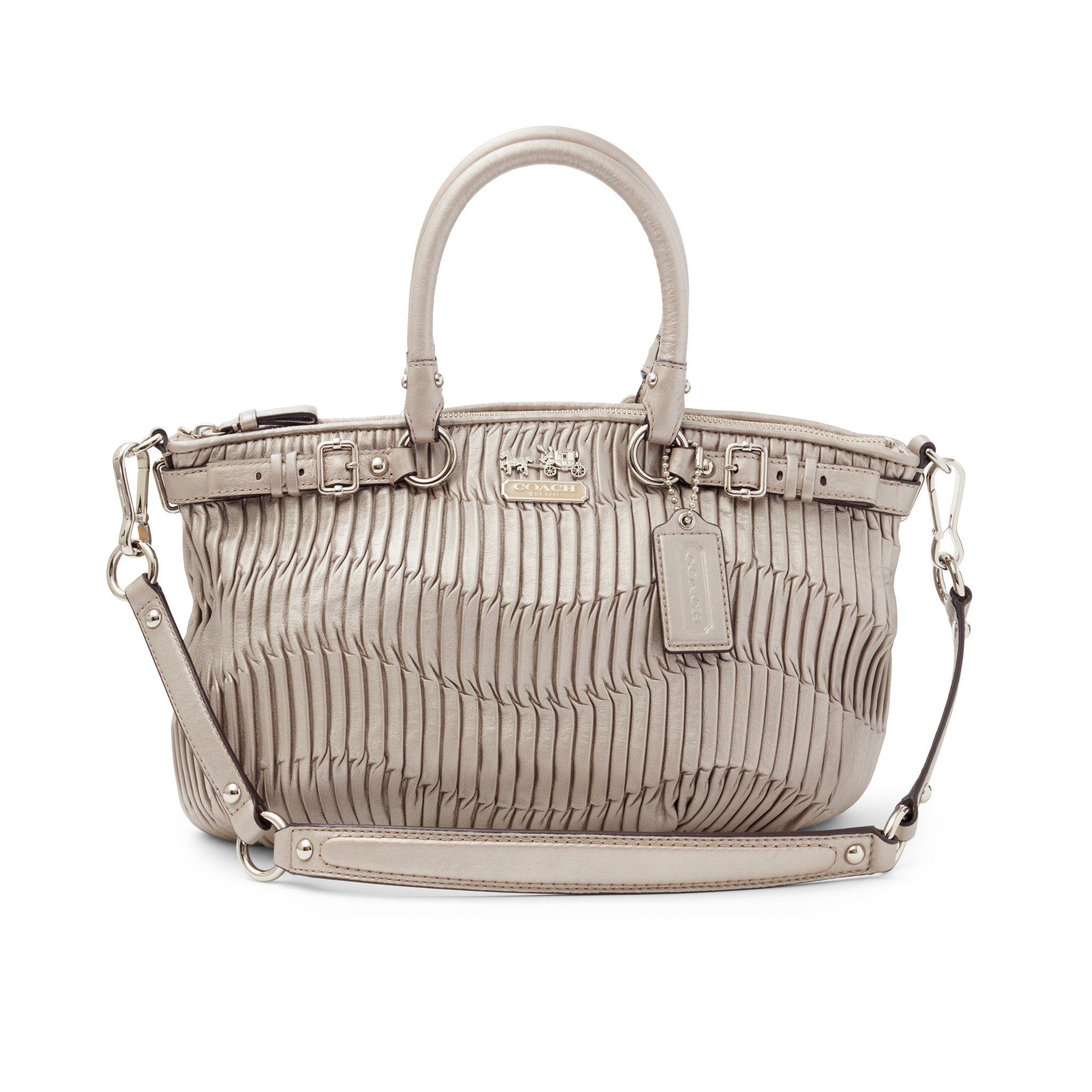 Coach: A Metallic Gunmetal Gathered Leather Madison Sophia Bag